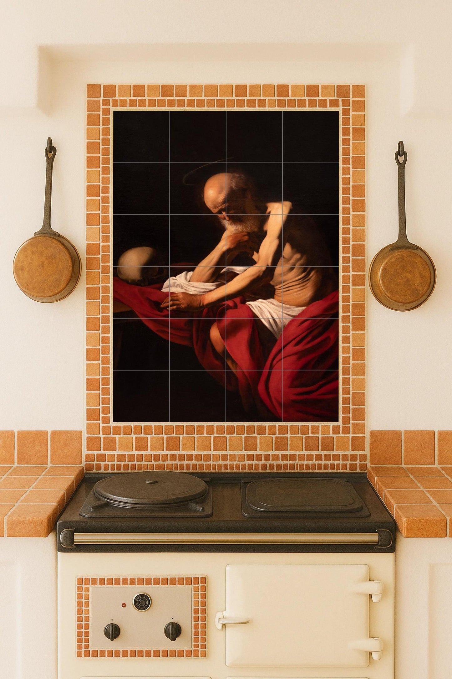 San Jerónimo in meditación — Volkskunst-Dekor, Wandkunst aus Keramikfliesen