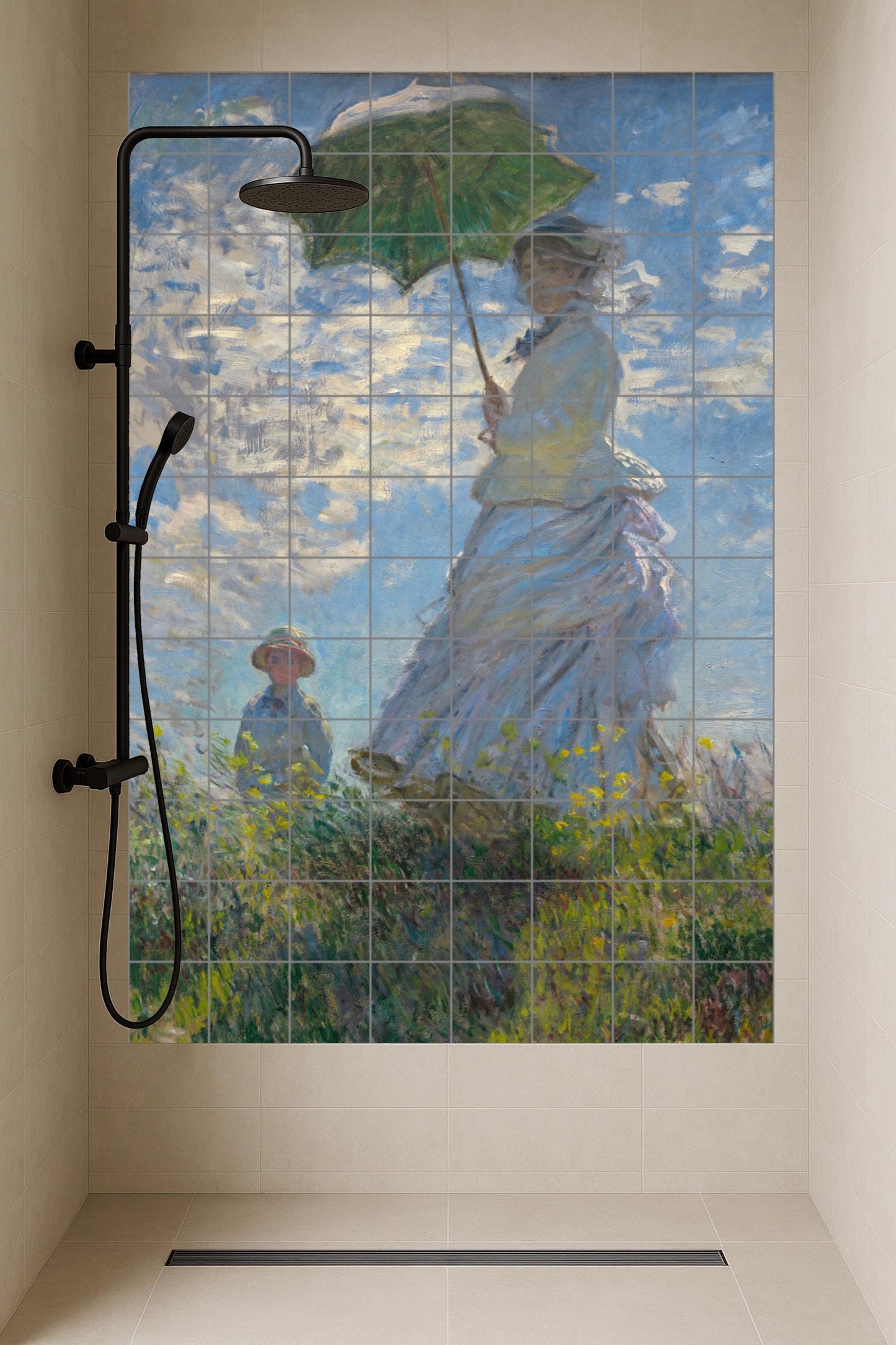 Cerámica "Donna con sombrilla — Murale in Piastrelle di Ceramica · Pannello Ornamentale