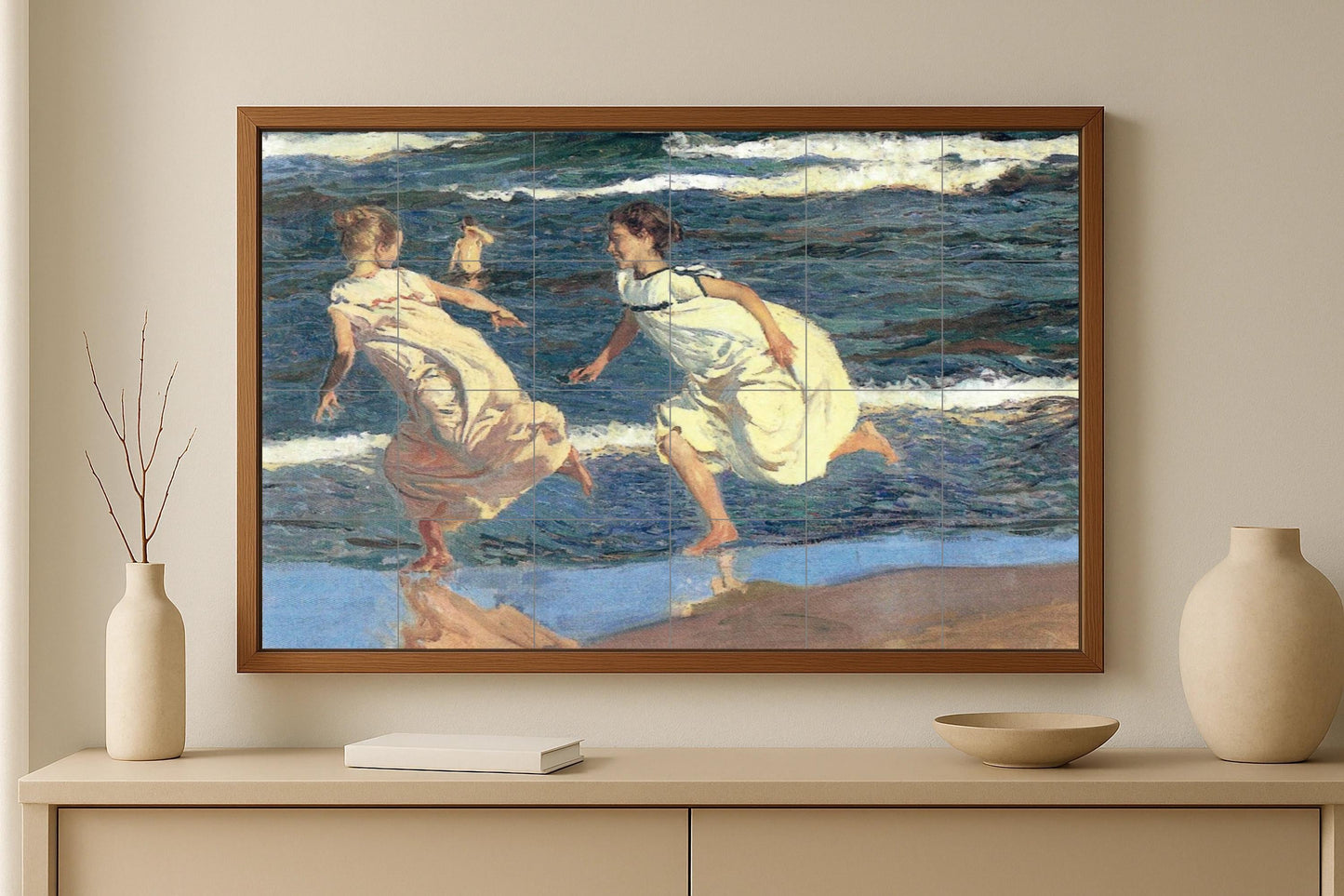 Sorolla corriendo in die Strand von Valencia · Keramik-Wandbild — Ornamentales Wandpaneel