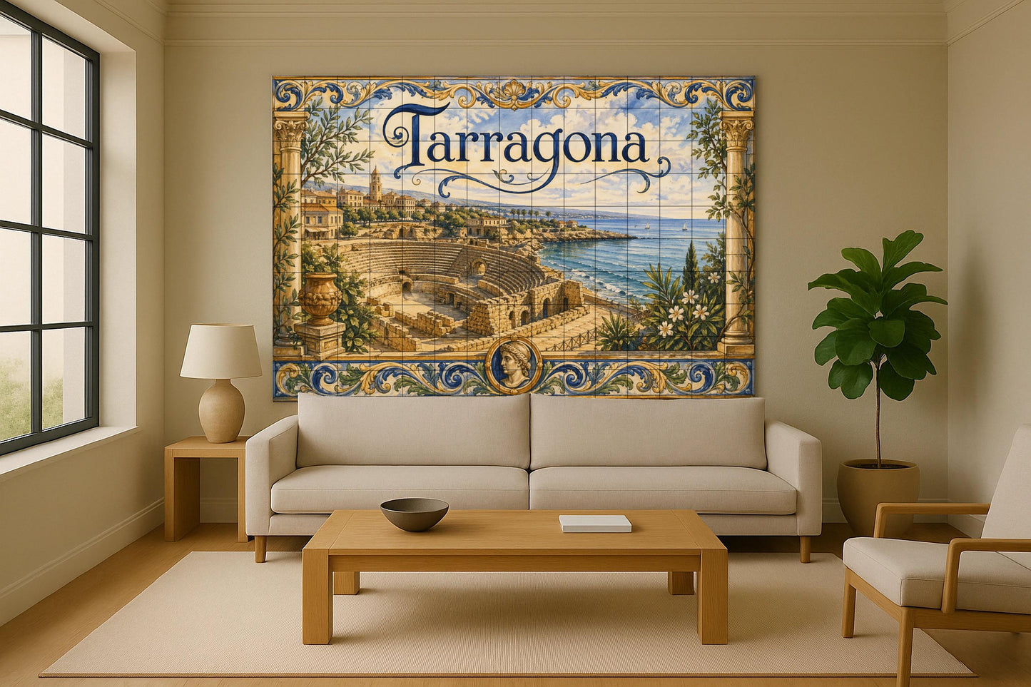 Del anfiteatro romano de Tarragona, decoración — Fresque Murale en Carreaux de Céramique · Paysage Urbain en Carreaux