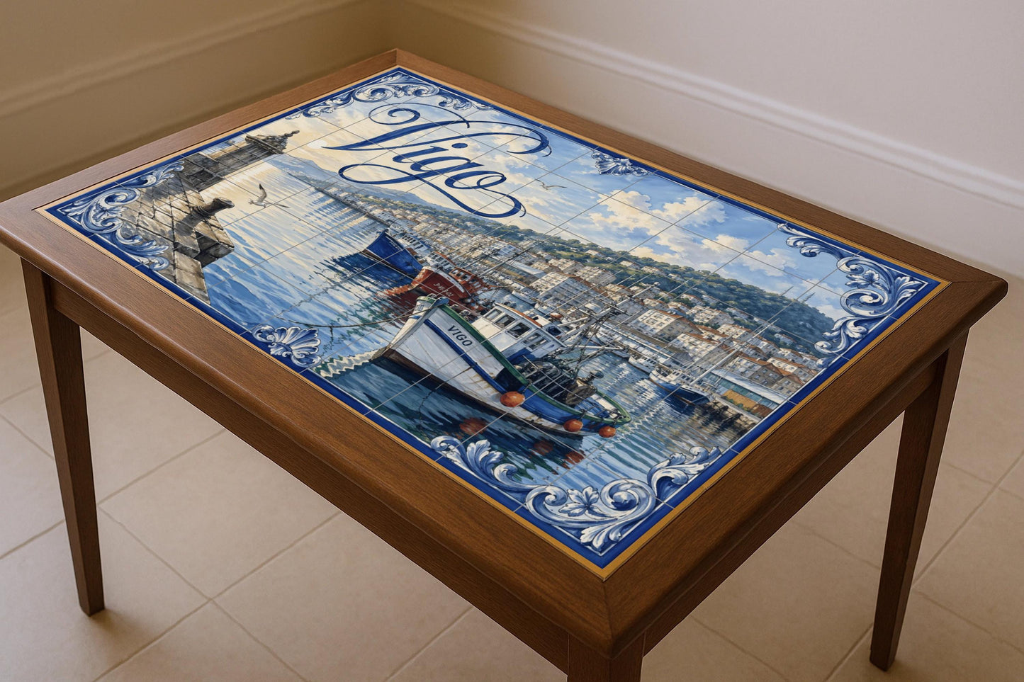 Mural de azulejos cerámicos del puerto pesquero de Vigo, decoración…