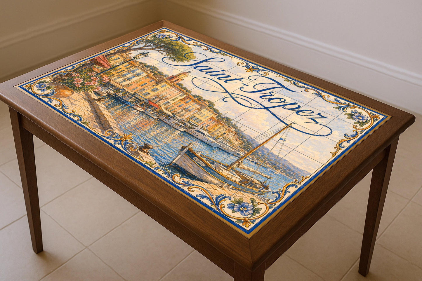 Fresque en Carrelage Saint-Tropez, Art Mural de la Riviera Franc — Art Maritime en Carreaux