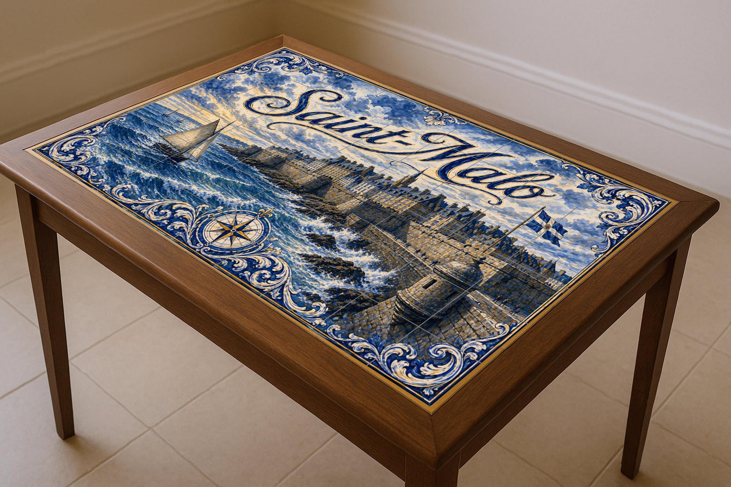 Mural de azulejos de cerámica de Saint-Malo, arte mural costero…