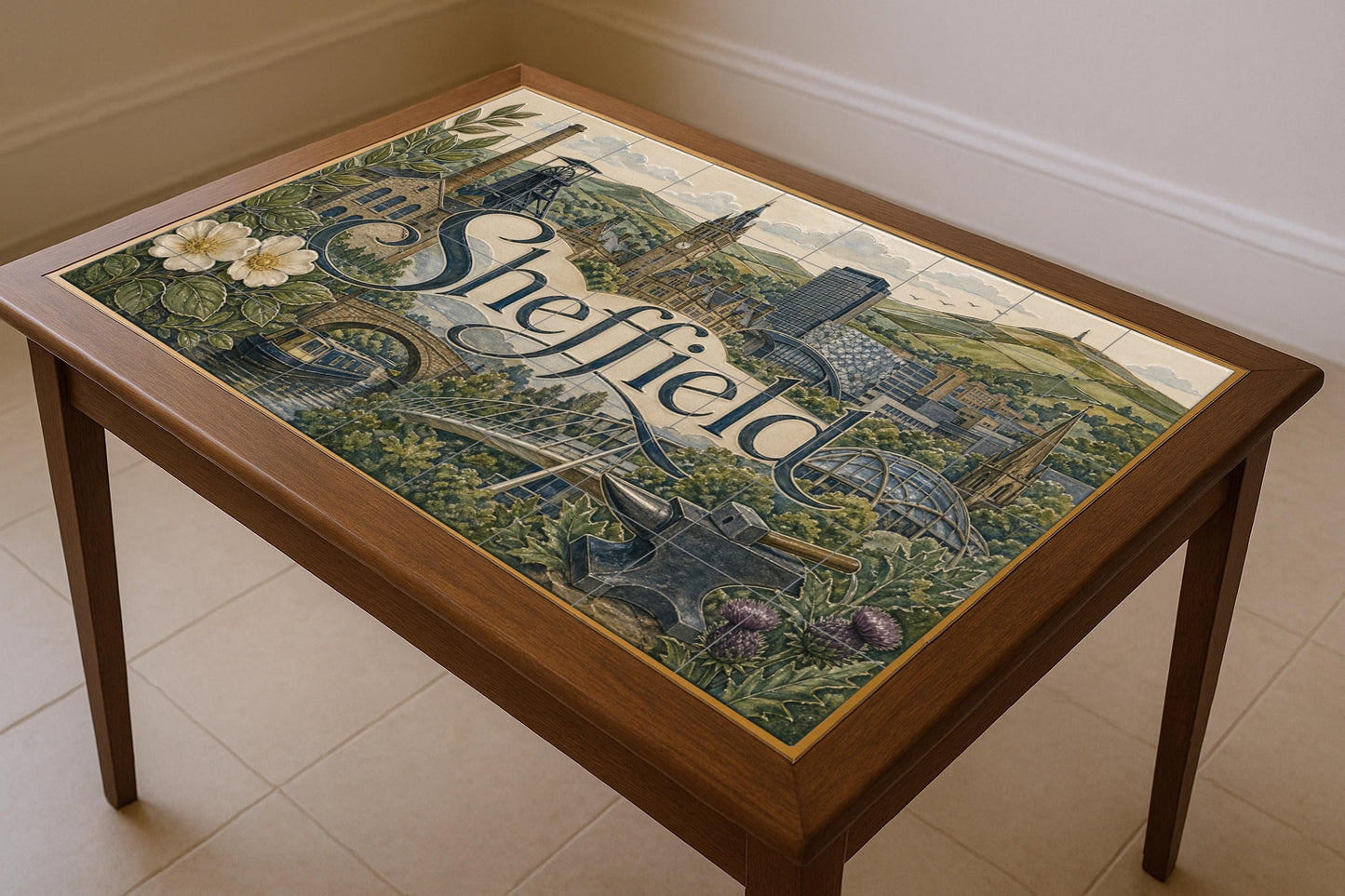 Ceramic Tile Mural: Sheffield, arte mural de estilo industrial i — Ornamental Wall Panel