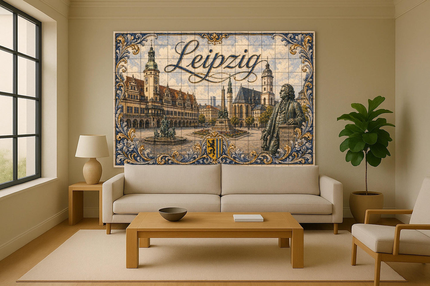 Leipzig, Germany, Art Mural with Landscape ur · Ceramic Wall Mural — Cityscape in Tile