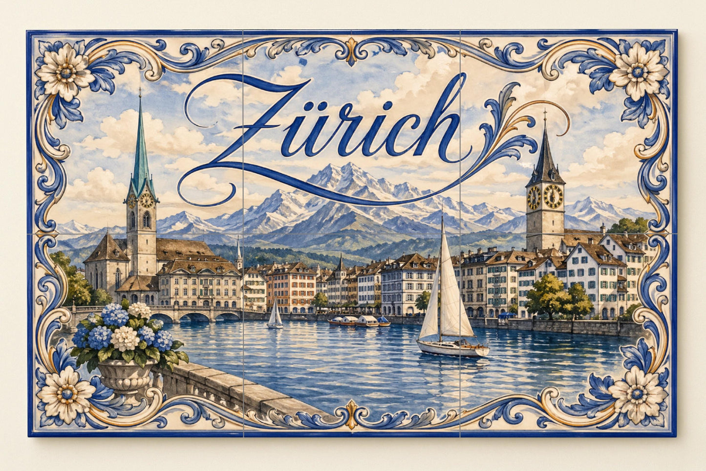 Zúrich, Suisse, Art Mural de la Ville lacus · Fresque Céramique — Fresque de Monument