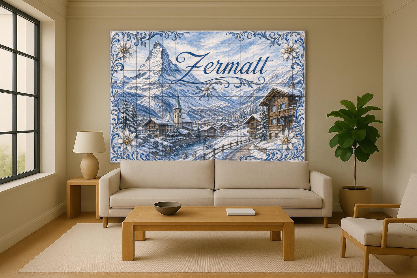 Fresque en Carrelage Zermatt, Suisse, Art Mural Alpin du Matter — Décor Mural Voyage