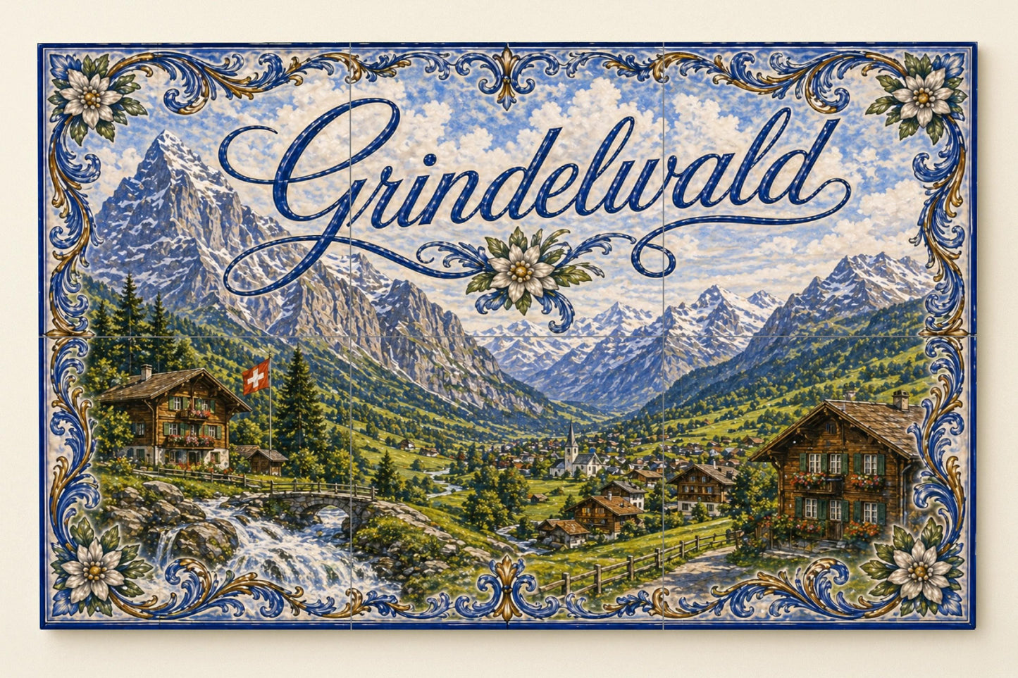 Mural de azulejos de cerámica de los Alpes suizos de Grindelwald…