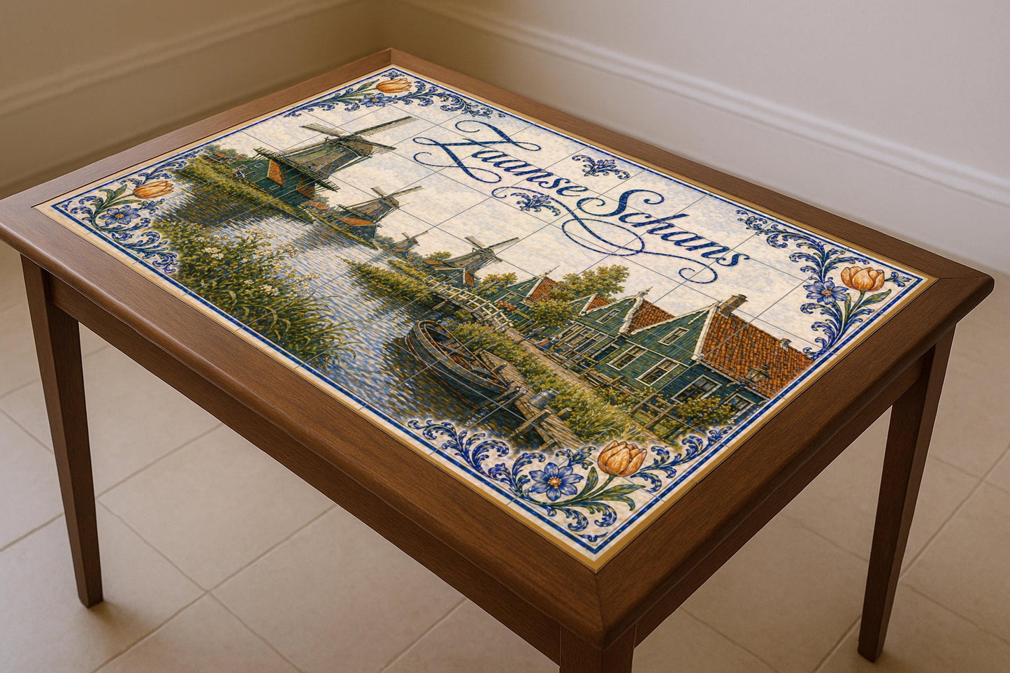 Mural de azulejos de cerámica de molinos de viento de Zaanse Schans…