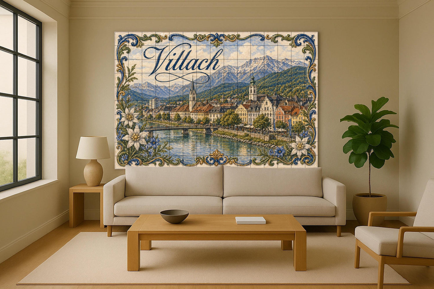 Ceramic Tile Mural: Villach Alpine Riverside Austria, River Drau — Travel Wall Décor