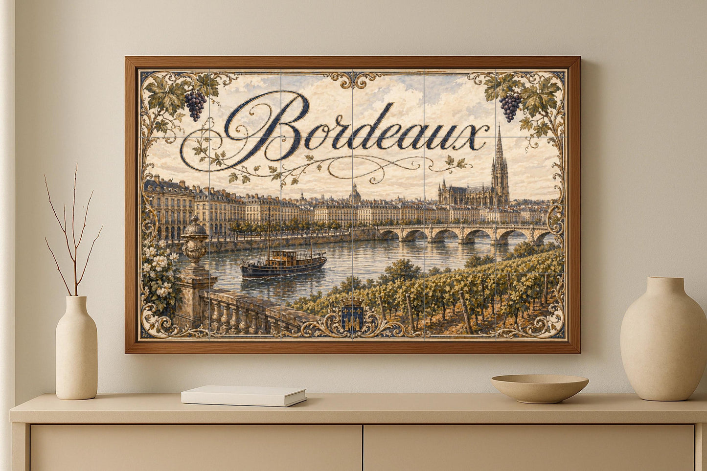 La región vinícola de Burdeos, decoración · Keramik-Wandbild — Reise-Wanddekor