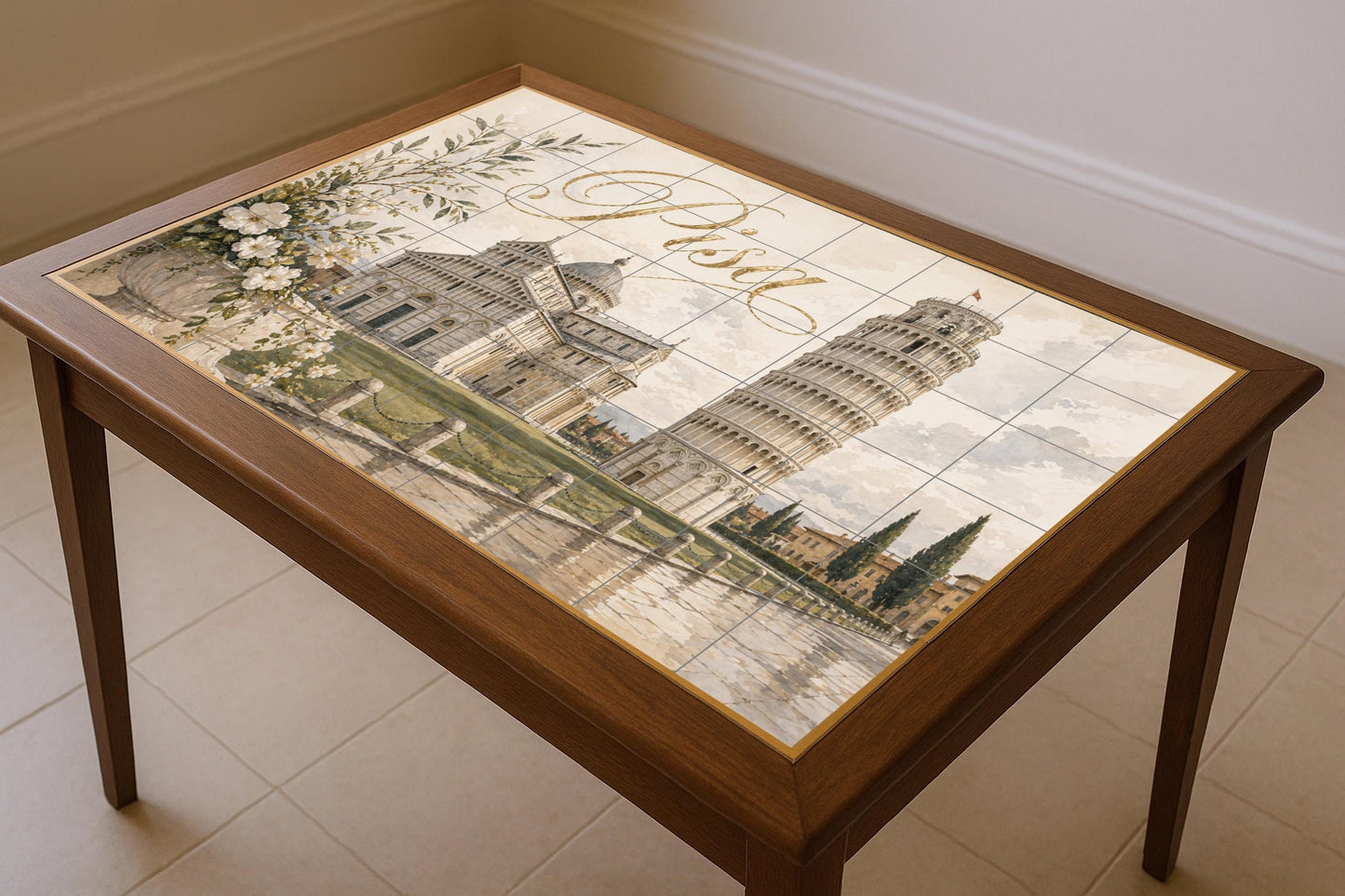Ceramic Tile Mural: Tower Inclinada of Pisa, Elegant decorac — Cityscape in Tile