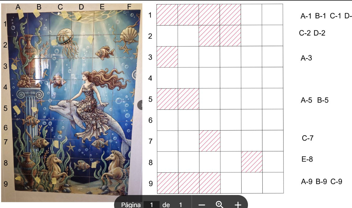 Reposición de 14 azulejos — Mural Sirena y Delfín (6×9)