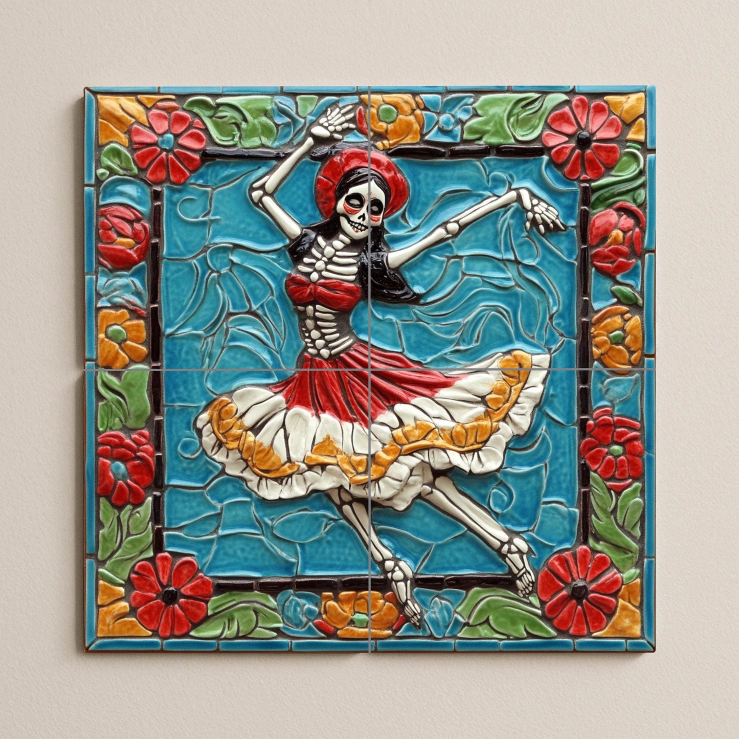 Fresque en Carrelage Calavera danzante — Décor Jardin et Nature