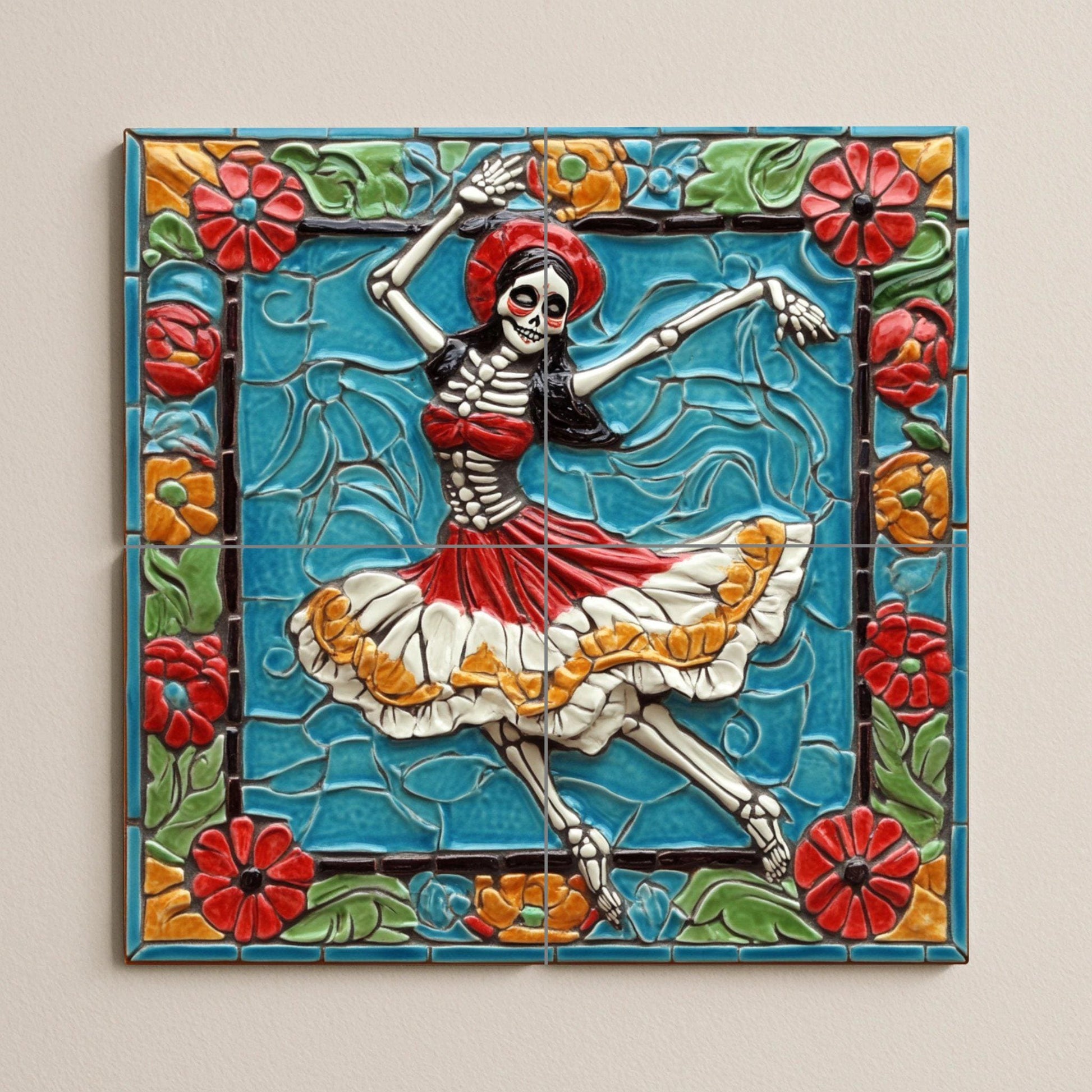 Fresque en Carrelage Calavera danzante — Décor Jardin et Nature