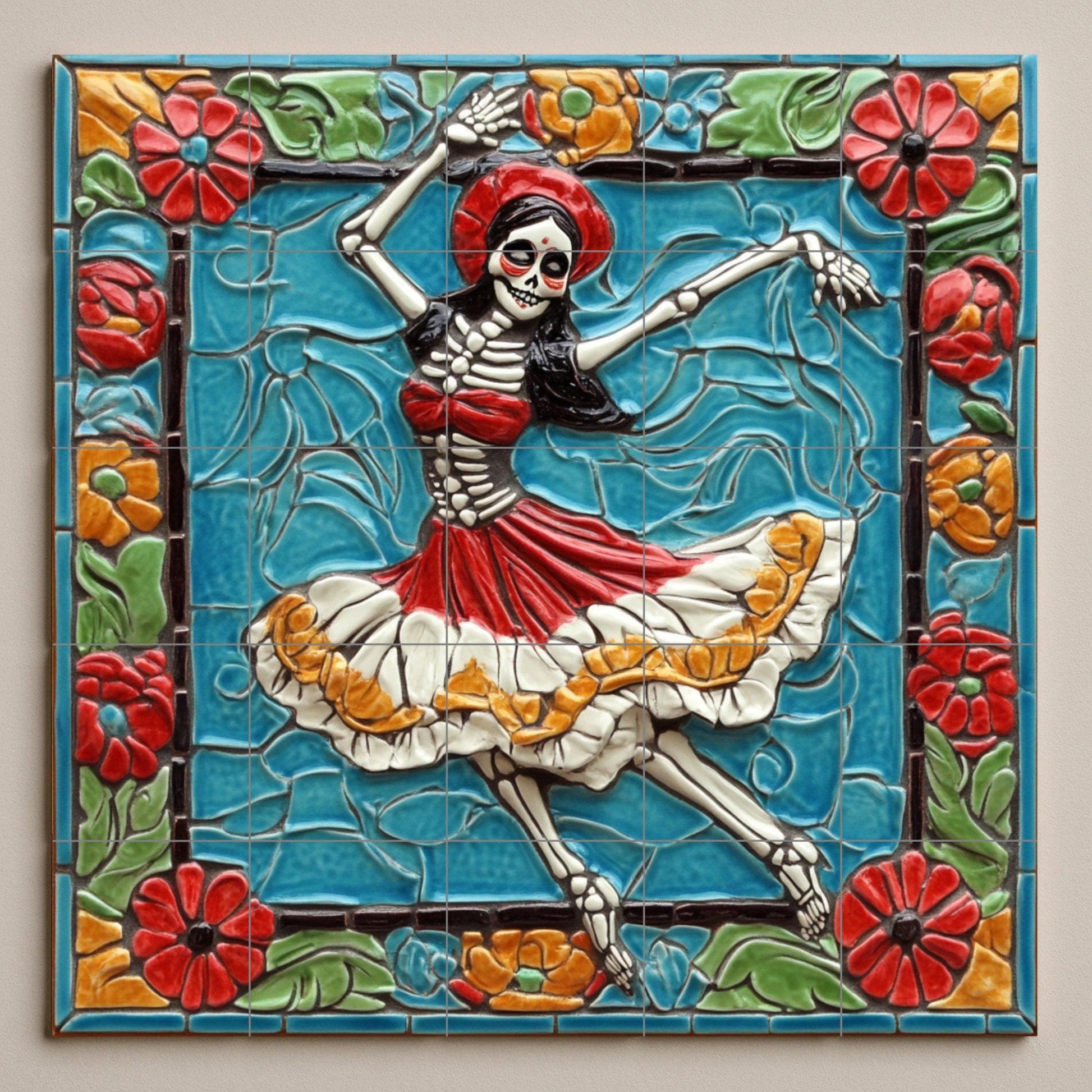 Fresque en Carrelage Calavera danzante — Décor Jardin et Nature