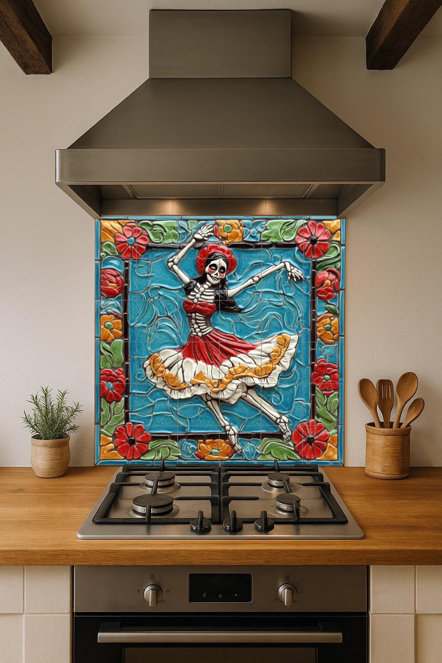 Fresque en Carrelage Calavera danzante — Décor Jardin et Nature