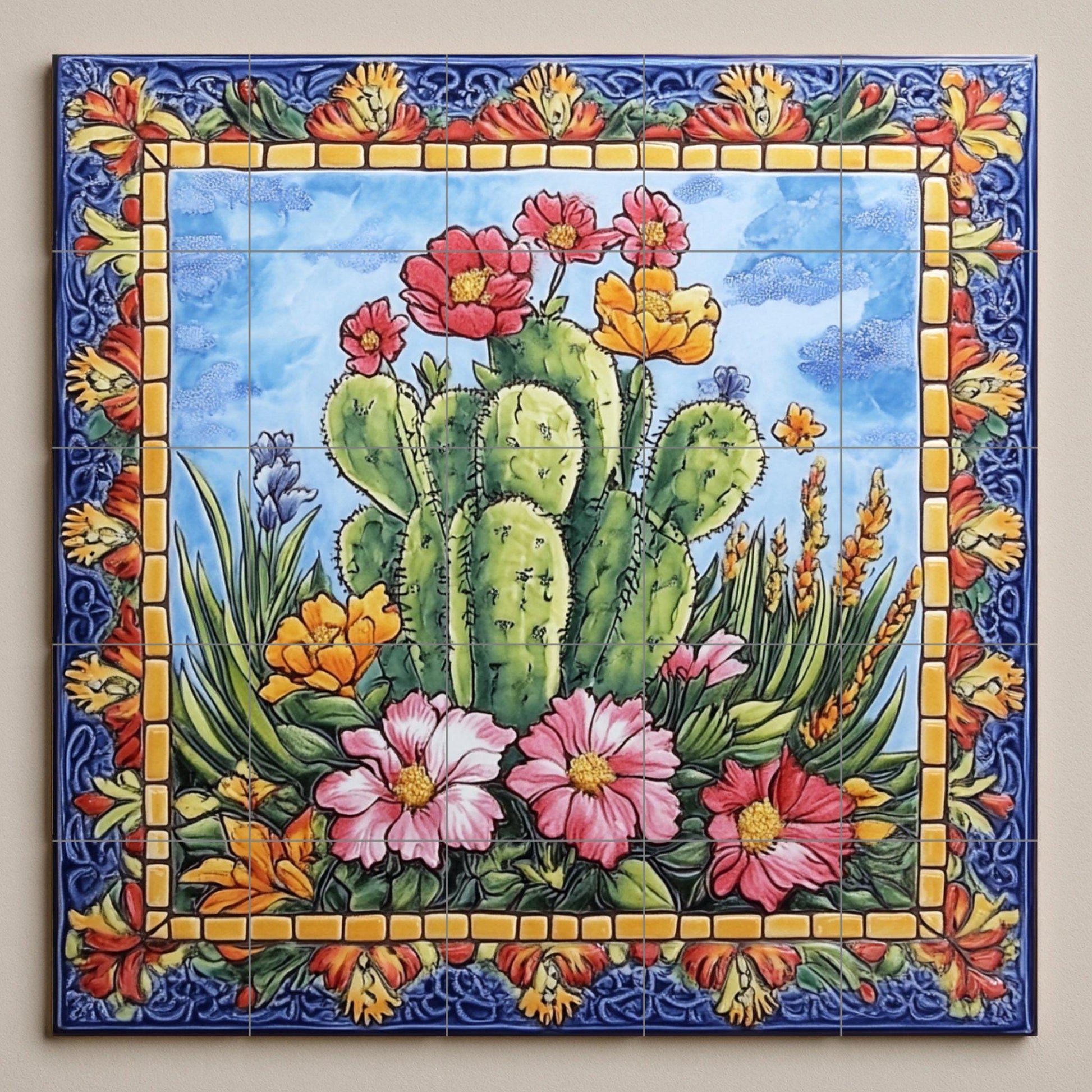 Ceramic Tile Mural: Cactus mexicanos — Nature Wall Art