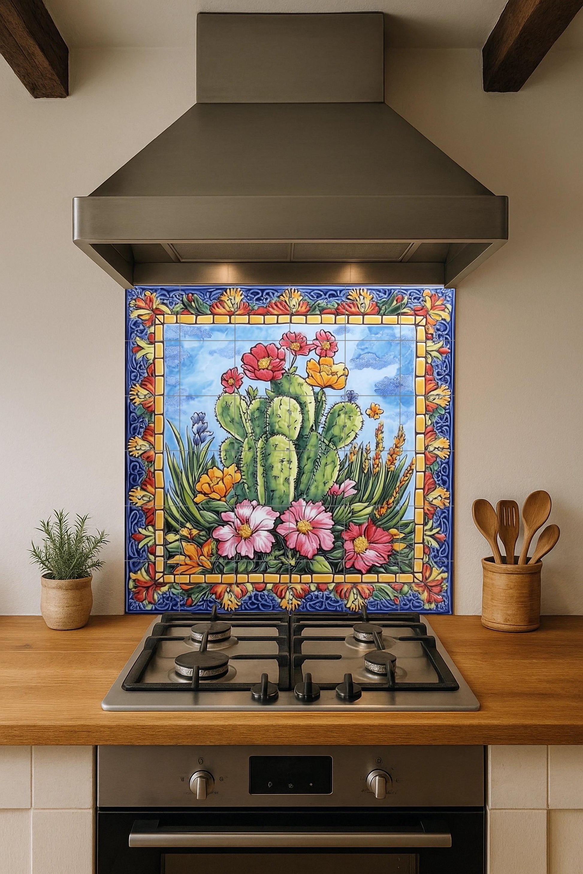 Ceramic Tile Mural: Cactus mexicanos — Nature Wall Art