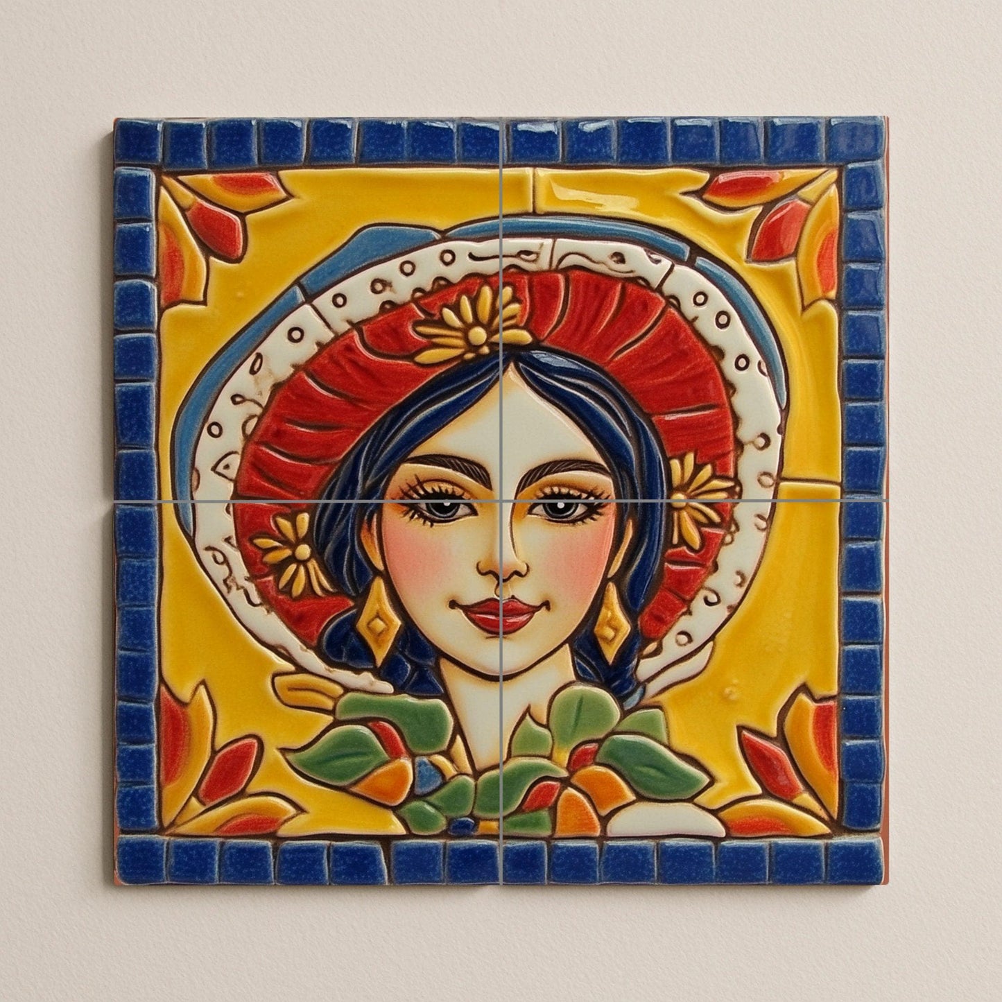 Frau Mexikanisch Traditionell · Keramik-Wandbild — Botanische Landschaft