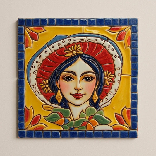 Ceramic Tile Mural: Woman Mexican Traditional — Flowers & Landscape Art