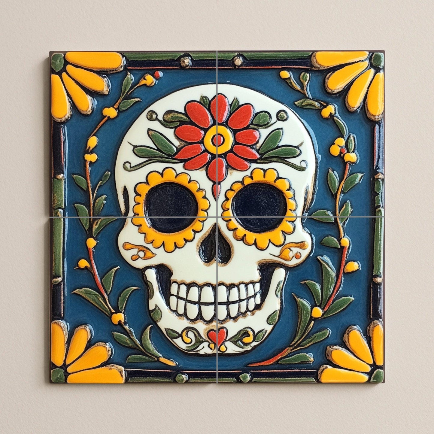 Con calaveras de azúcar del Día de Muertos · Murale Ceramico — Paesaggio Botanico