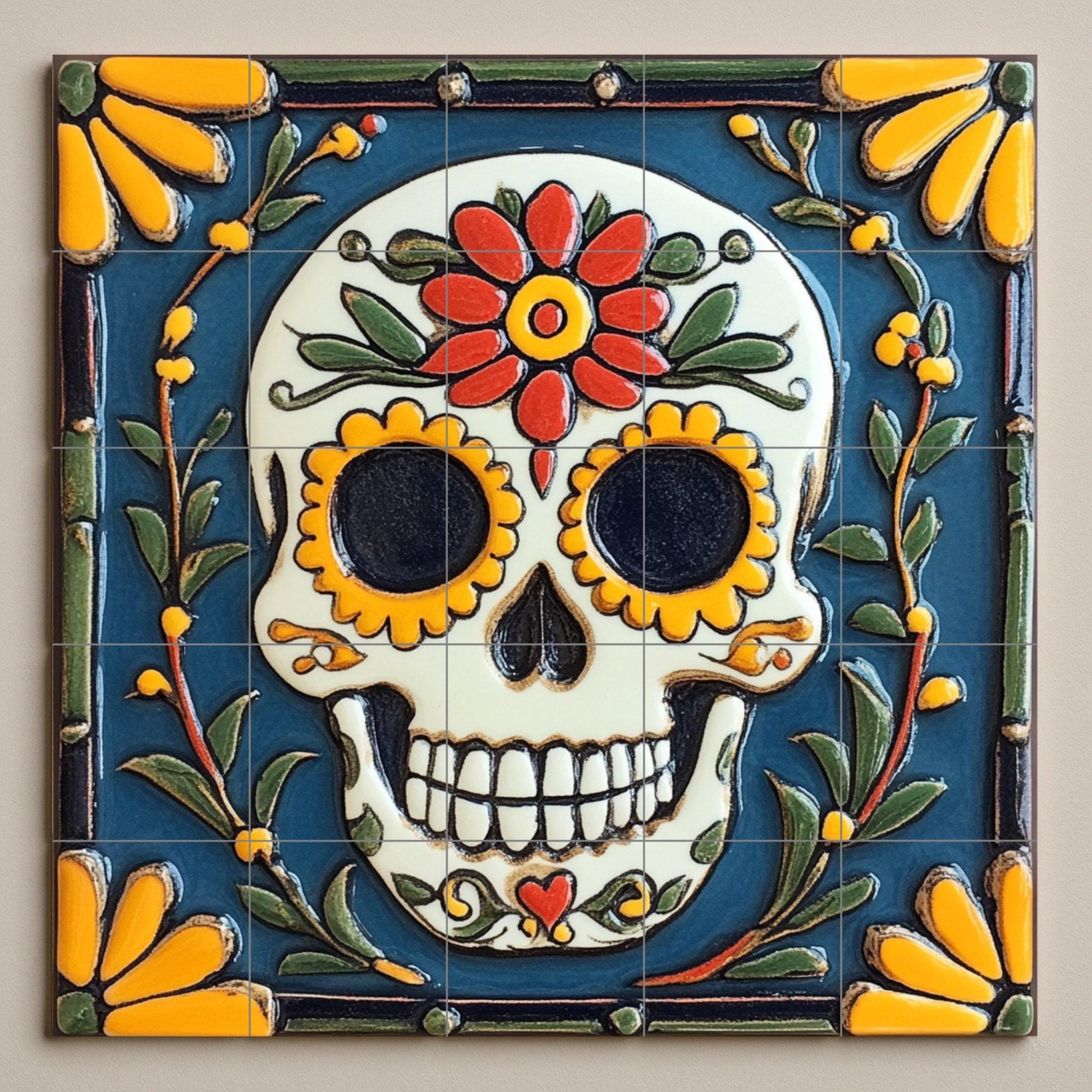 Con calaveras de azúcar del Día de Muertos · Murale Ceramico — Paesaggio Botanico