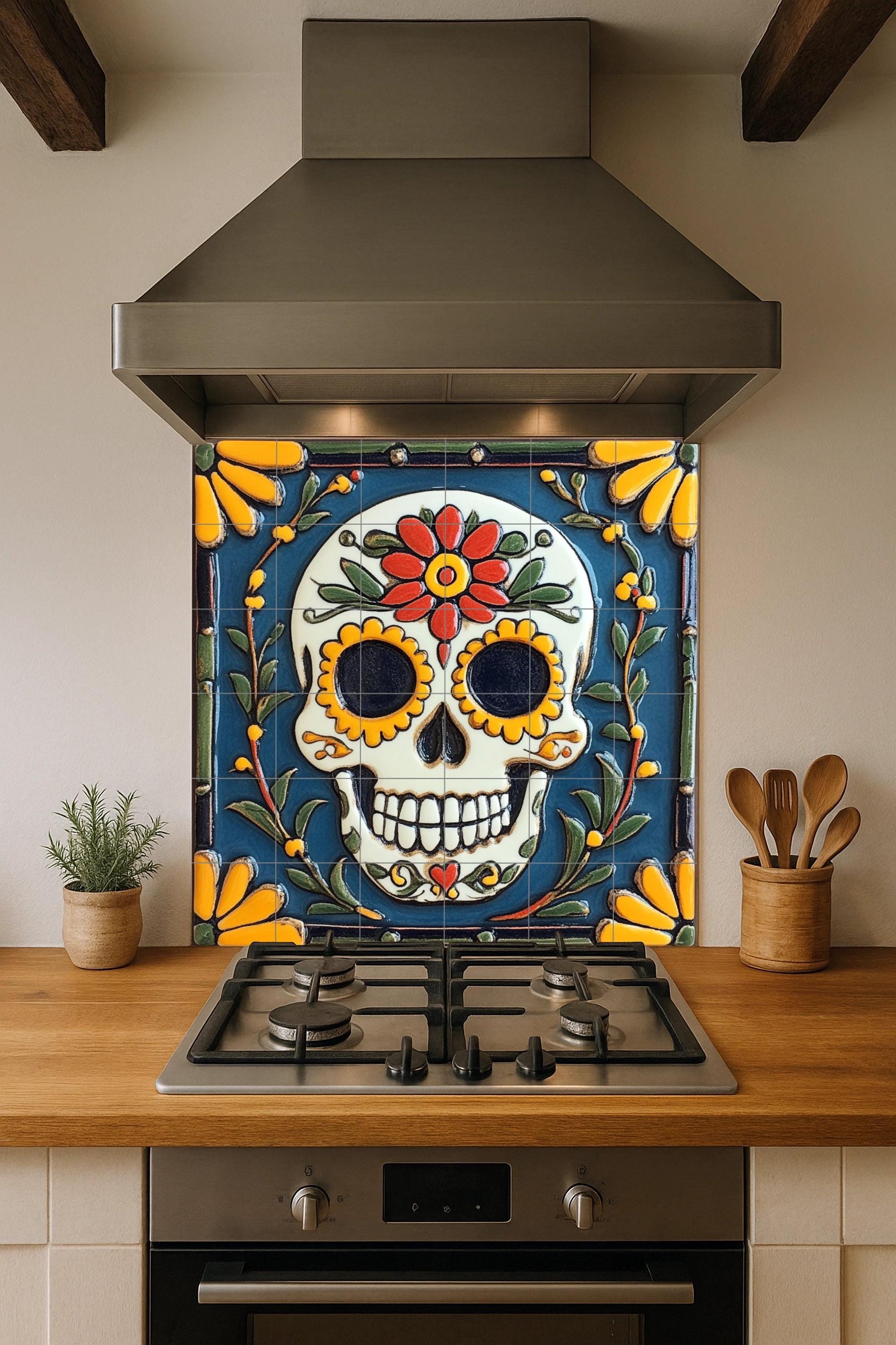 Con calaveras de azúcar del Día de Muertos · Murale Ceramico — Paesaggio Botanico