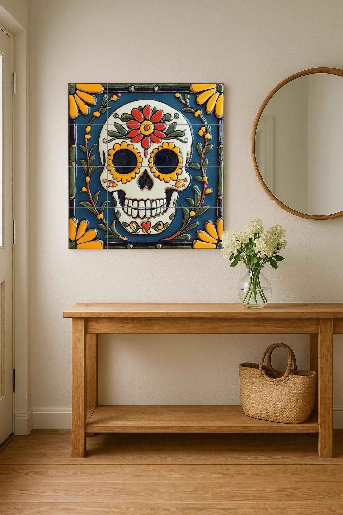 Con calaveras de azúcar del Día de Muertos · Murale Ceramico — Paesaggio Botanico