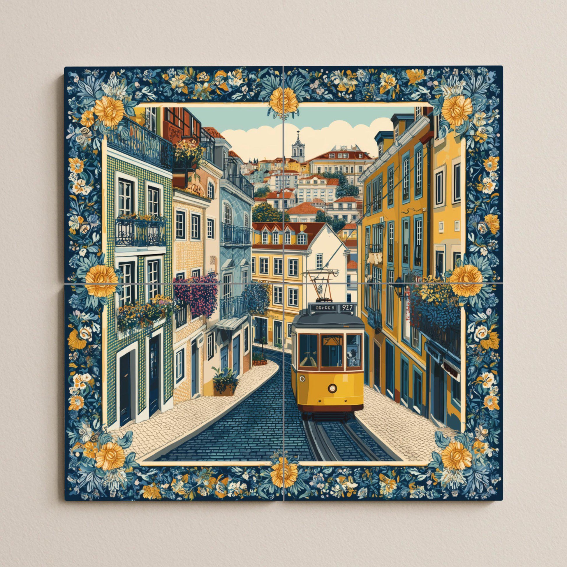 Tranvía von Lissabon — Fliesen-Wandbild aus Keramik · Stadtansicht in Fliesen