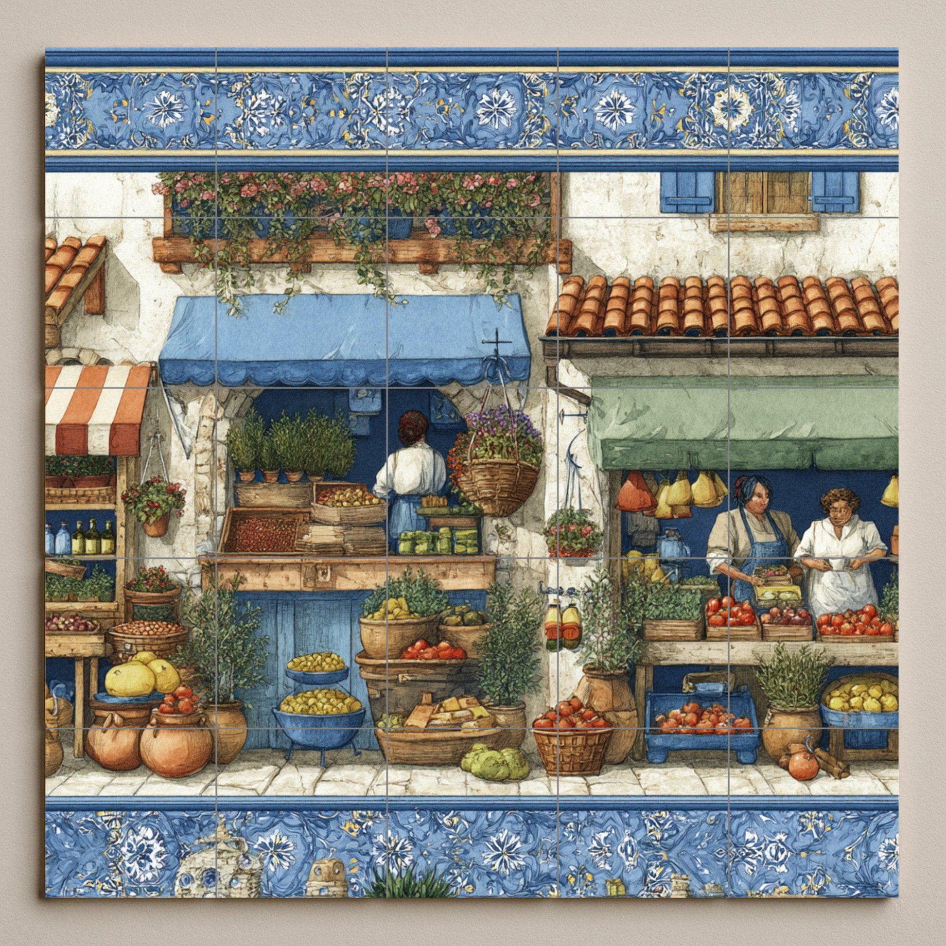 Ein Markt Mediterran — Fliesen-Wandbild aus Keramik · Kulinarischer Wanddekor