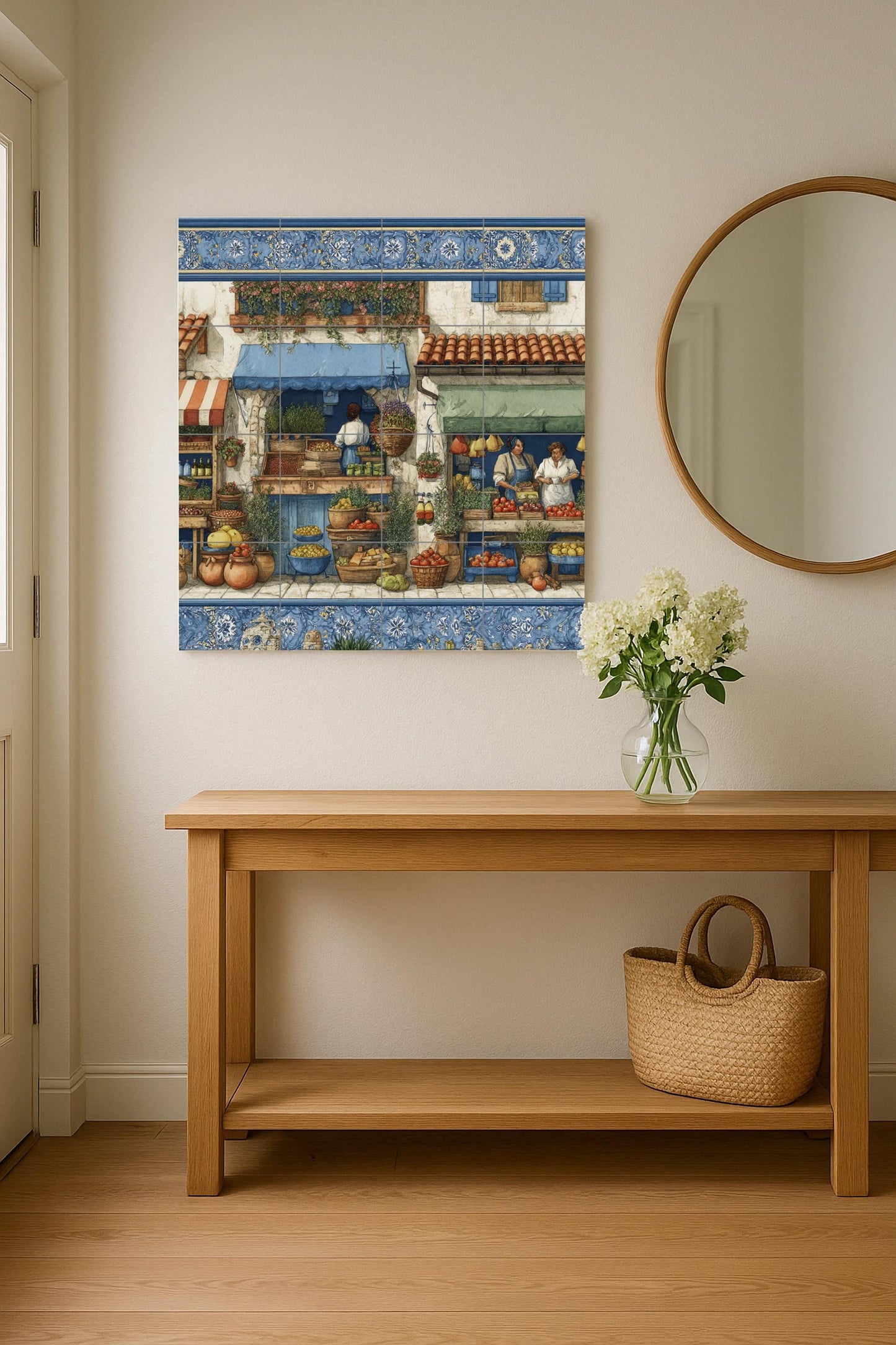 Ein Markt Mediterran — Fliesen-Wandbild aus Keramik · Kulinarischer Wanddekor