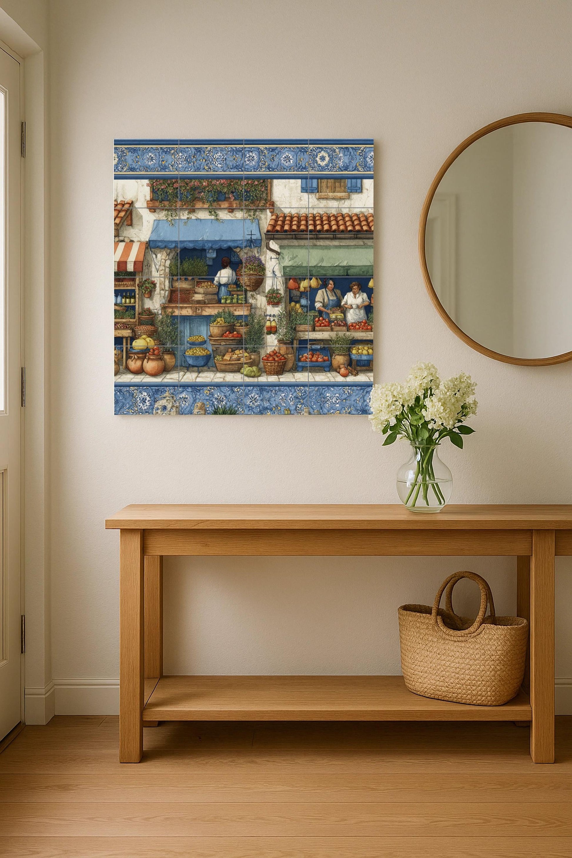 Ein Markt Mediterran — Fliesen-Wandbild aus Keramik · Kulinarischer Wanddekor