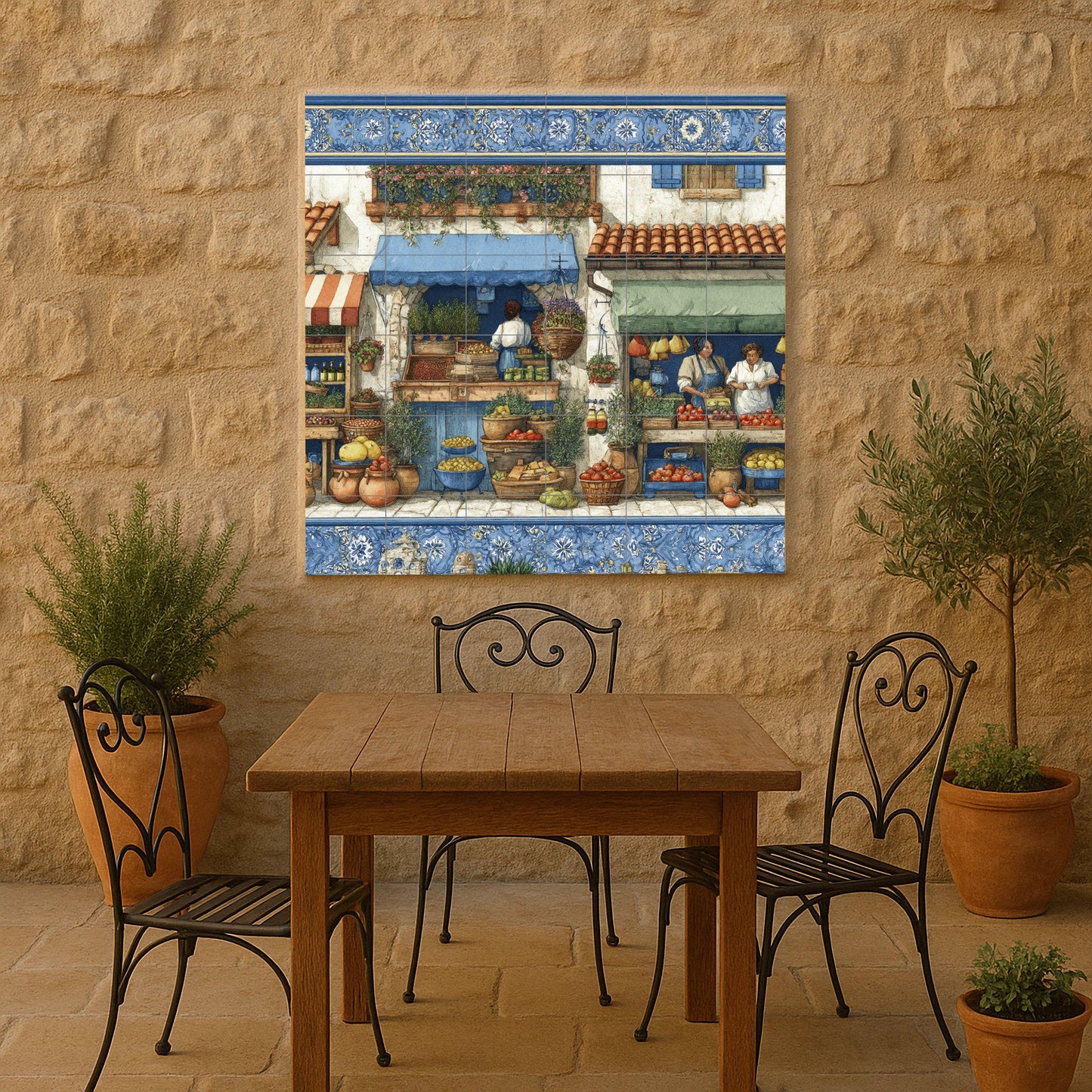 Ein Markt Mediterran — Fliesen-Wandbild aus Keramik · Kulinarischer Wanddekor