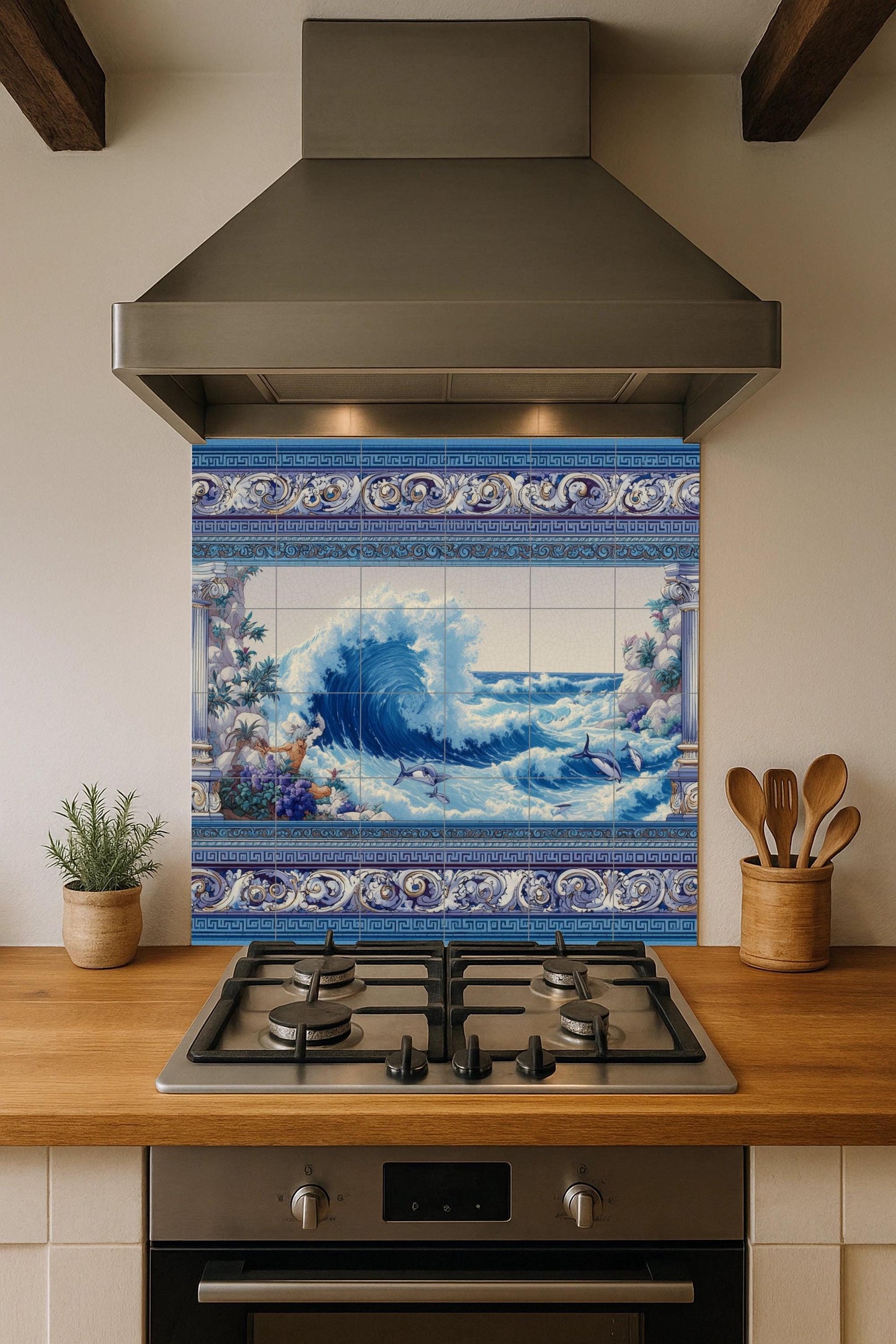 Avec Vagues du Océan — Fresque Murale en Carreaux de Céramique · Chef-d'œuvre des Beaux-Arts