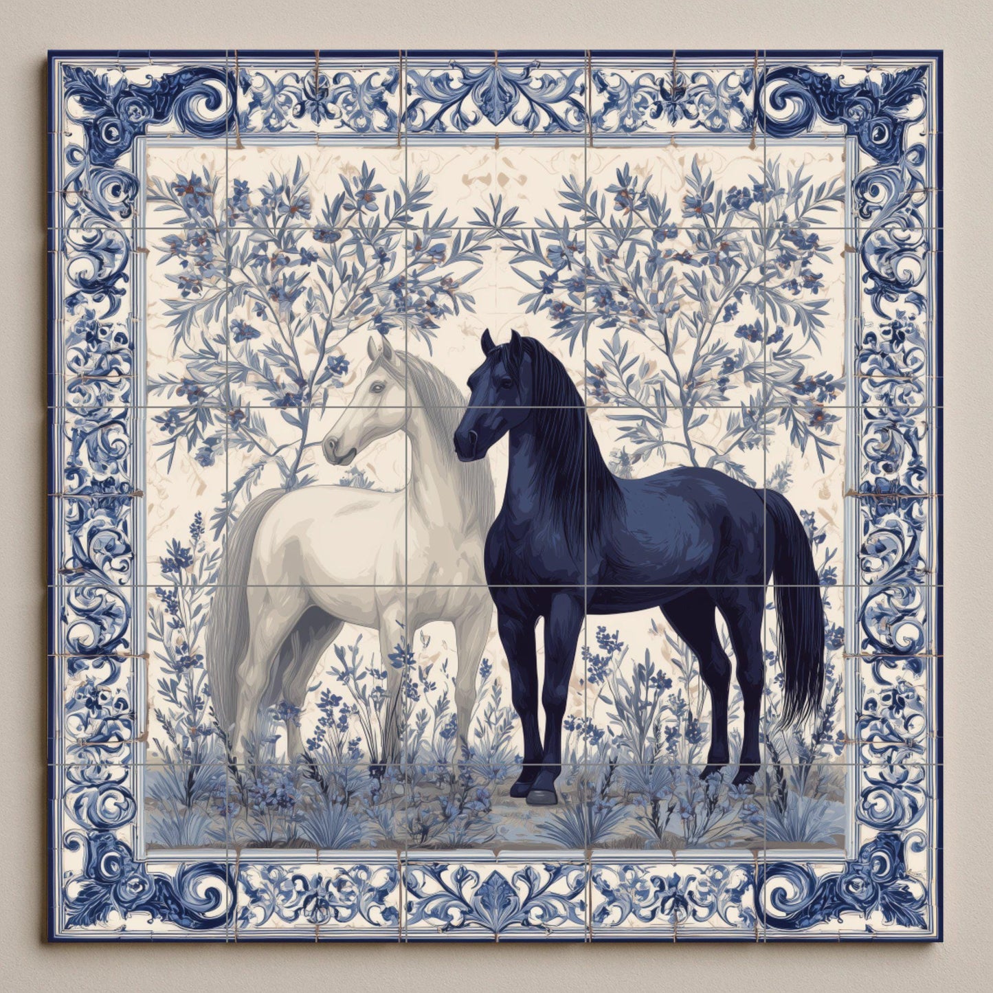 Equestrian · Ceramic Wall Mural — Flowers & Landscape Art