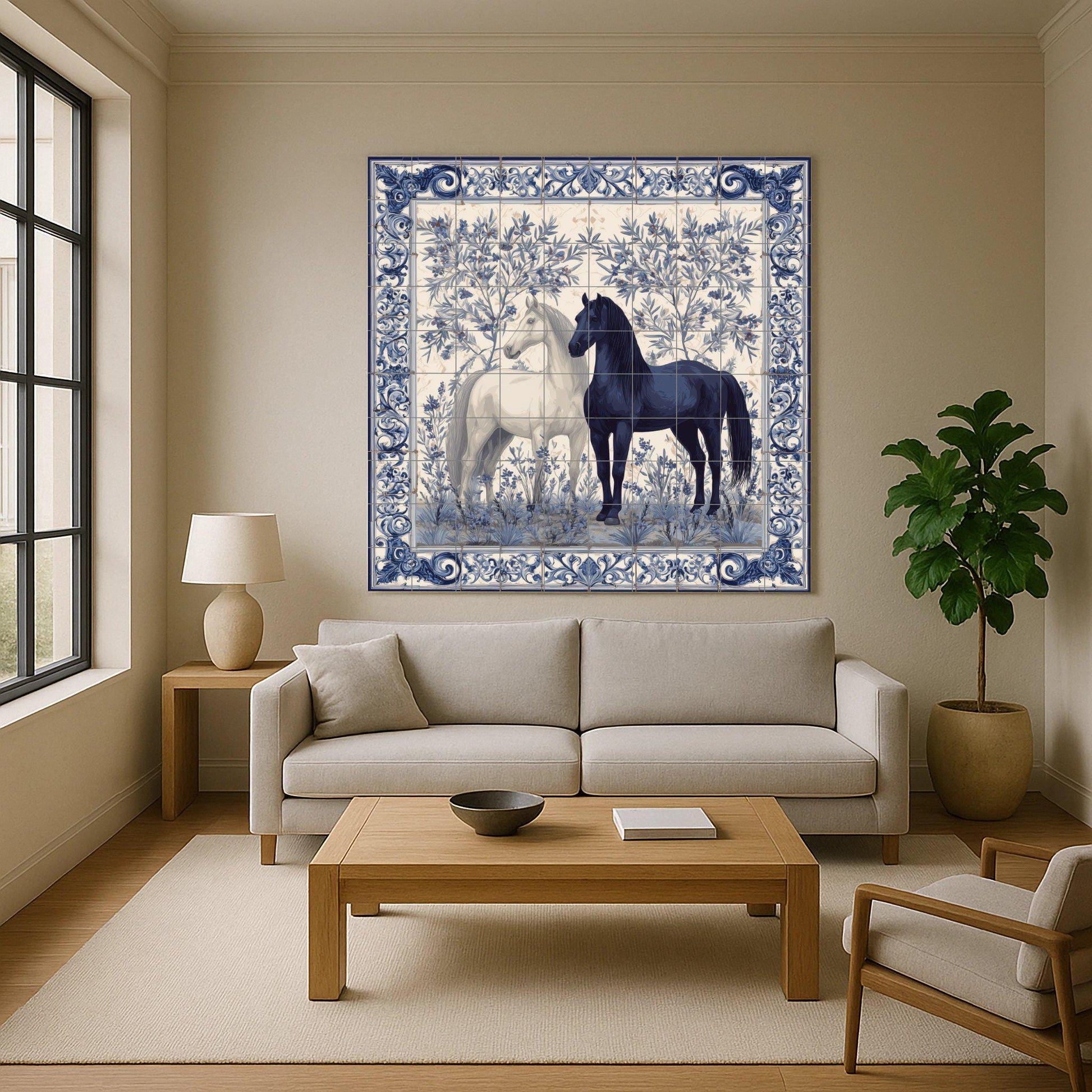 Equestrian · Ceramic Wall Mural — Flowers & Landscape Art