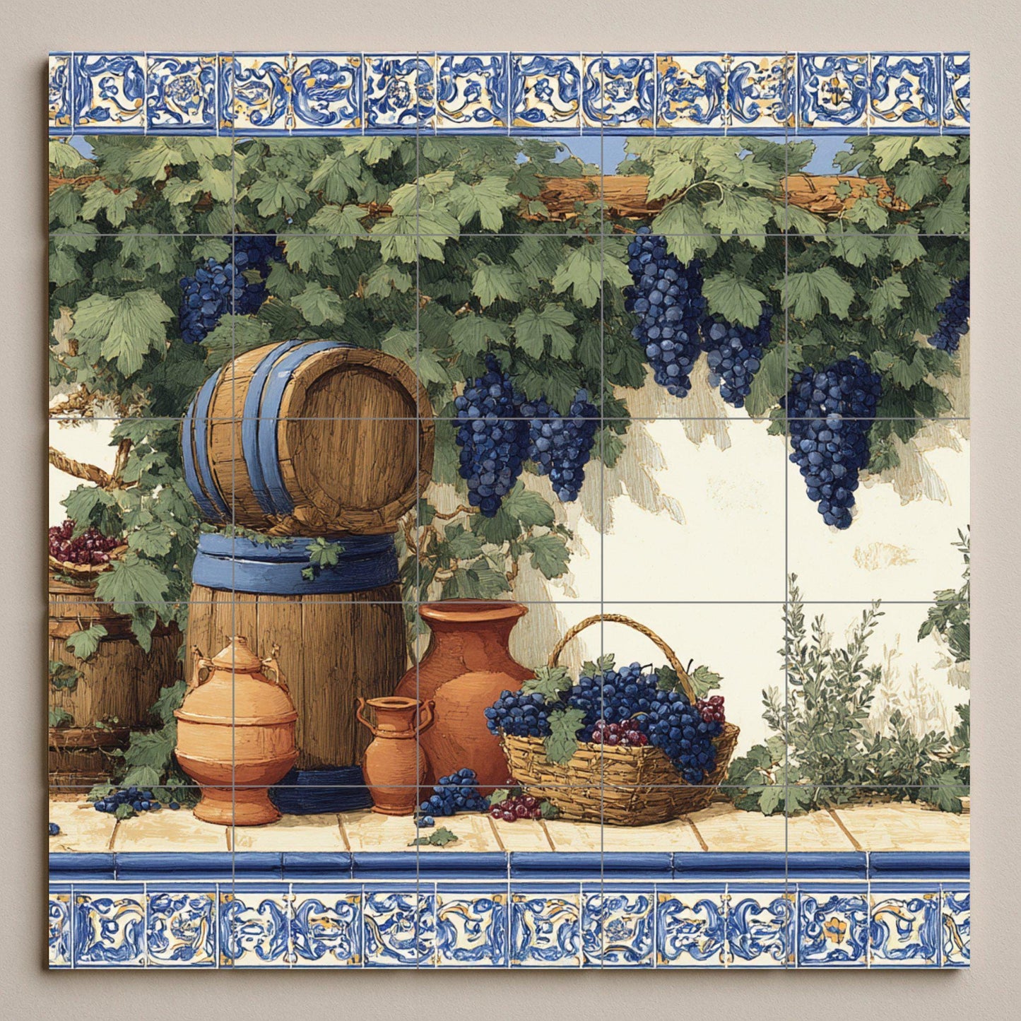 Vineyard — Rustic Farmhouse Art · Tile Wall Art