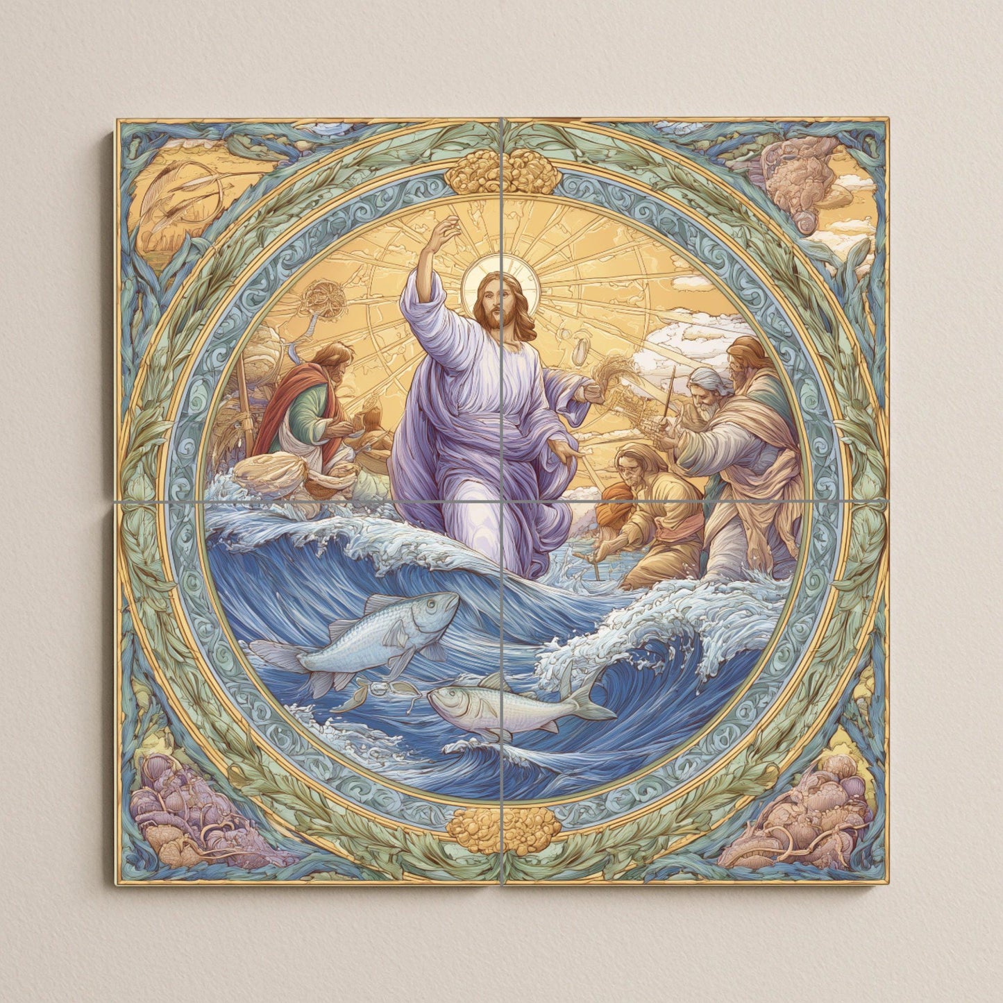 "der milagro des Fisch — Fliesen-Wandbild aus Keramik · Sakrale & Religiöse Kunst