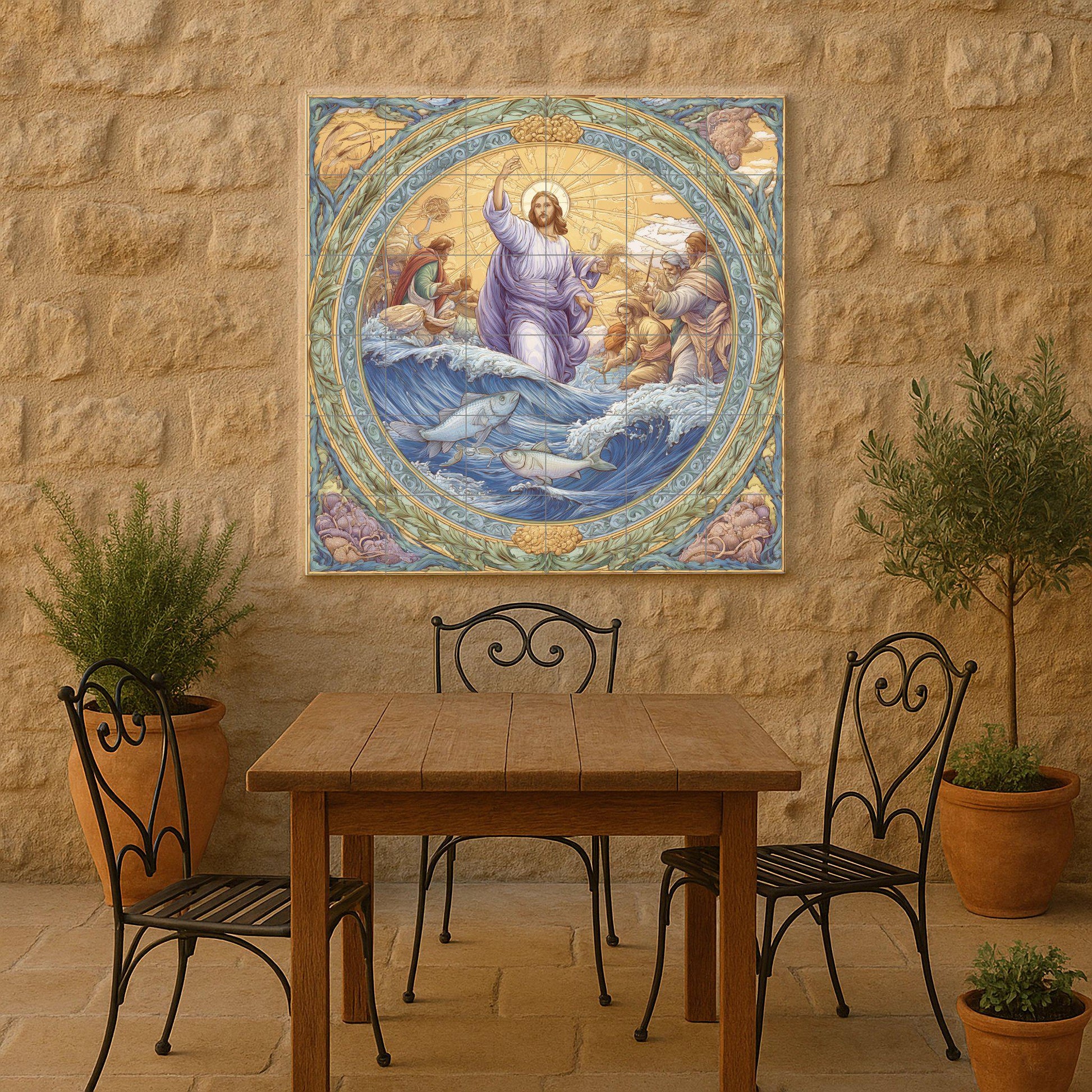 "der milagro des Fisch — Fliesen-Wandbild aus Keramik · Sakrale & Religiöse Kunst