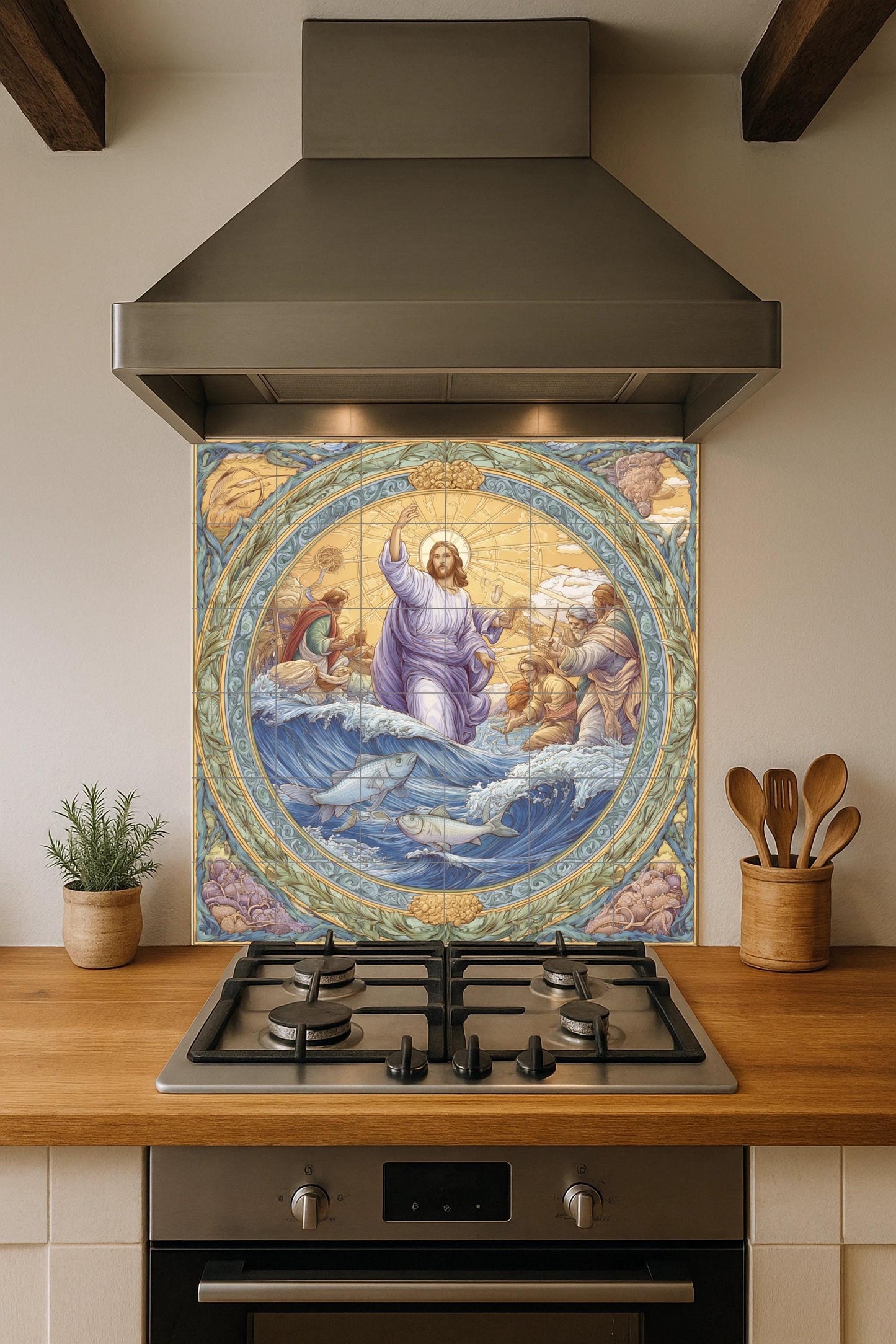 "der milagro des Fisch — Fliesen-Wandbild aus Keramik · Sakrale & Religiöse Kunst