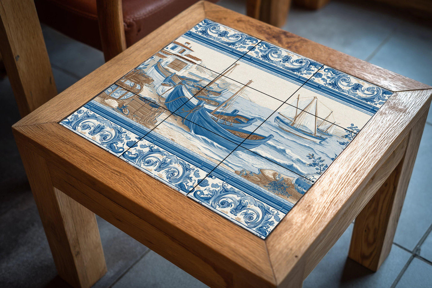 Con barcos pesqueros mediterráneos — Seaside Scene · Ceramic Tile Mural