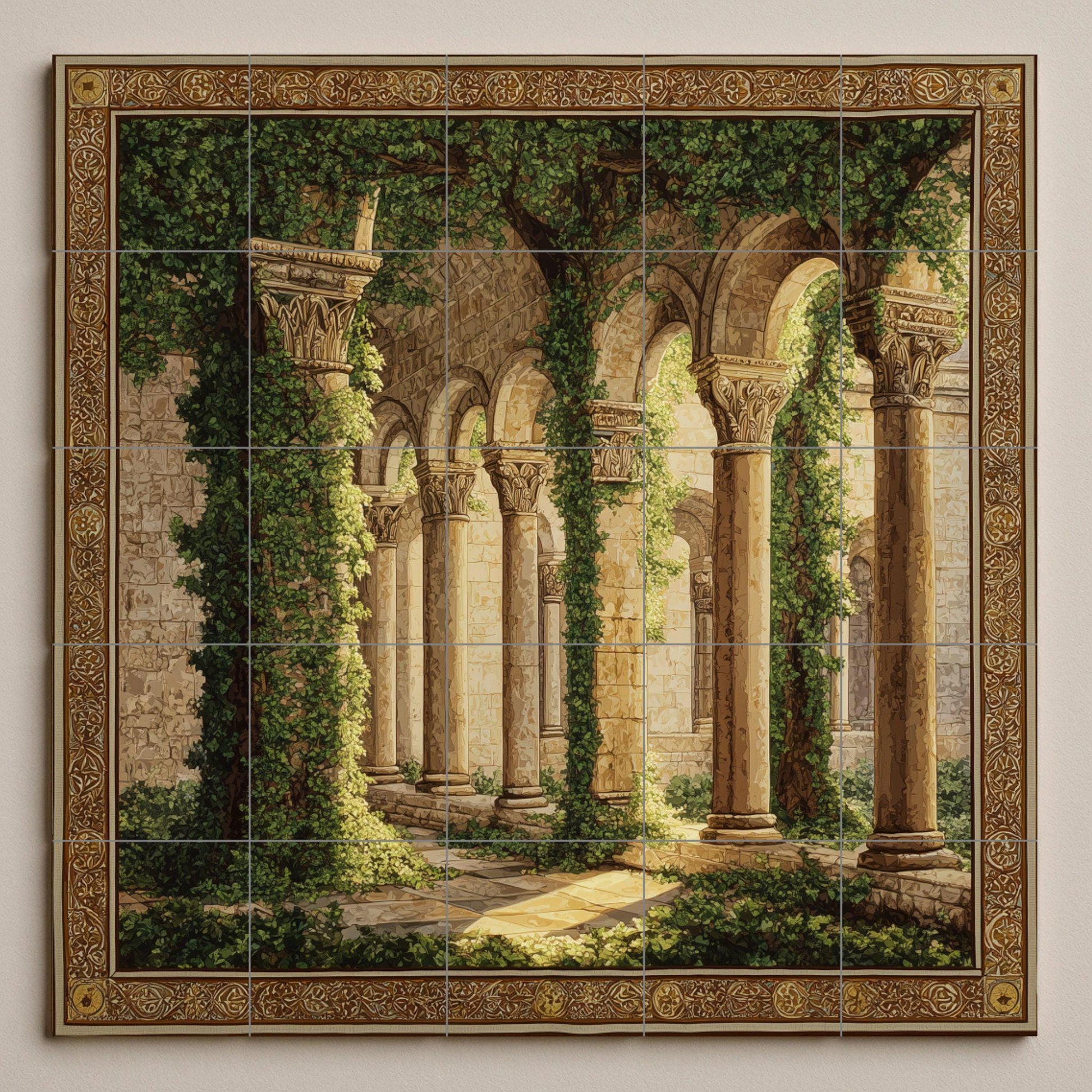 Mural de azulejos de claustro medieval