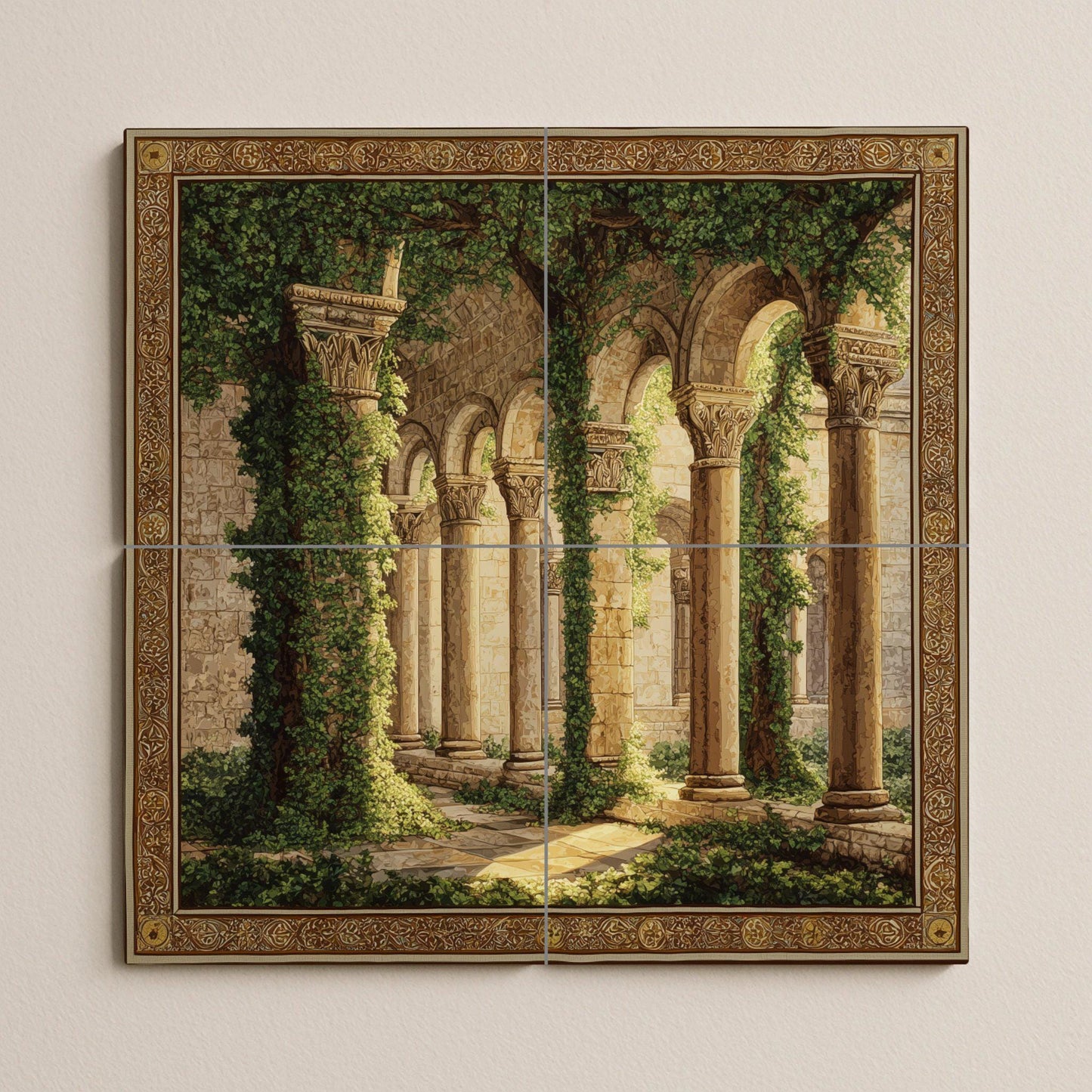 Mural de azulejos de claustro medieval