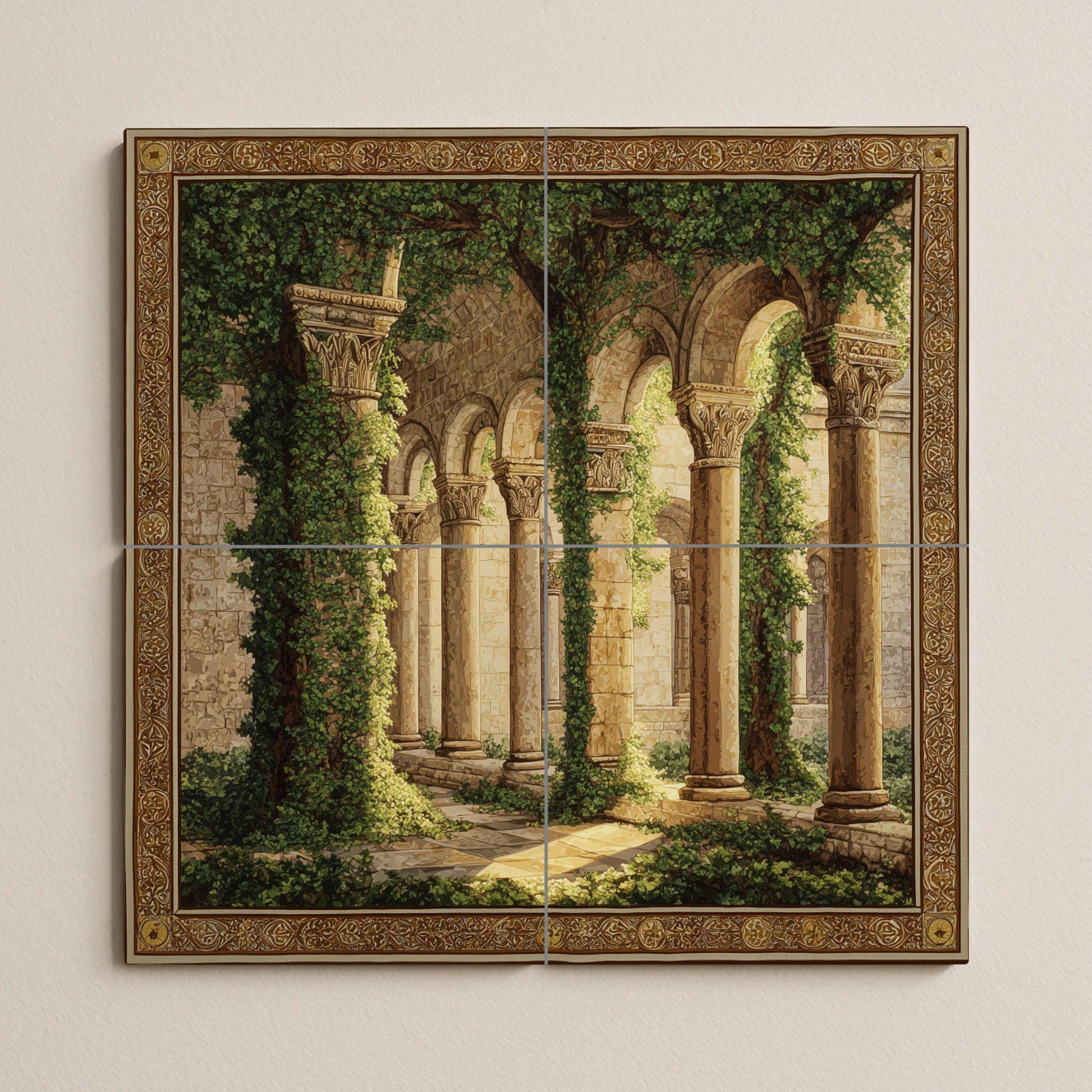 Mural de azulejos de claustro medieval