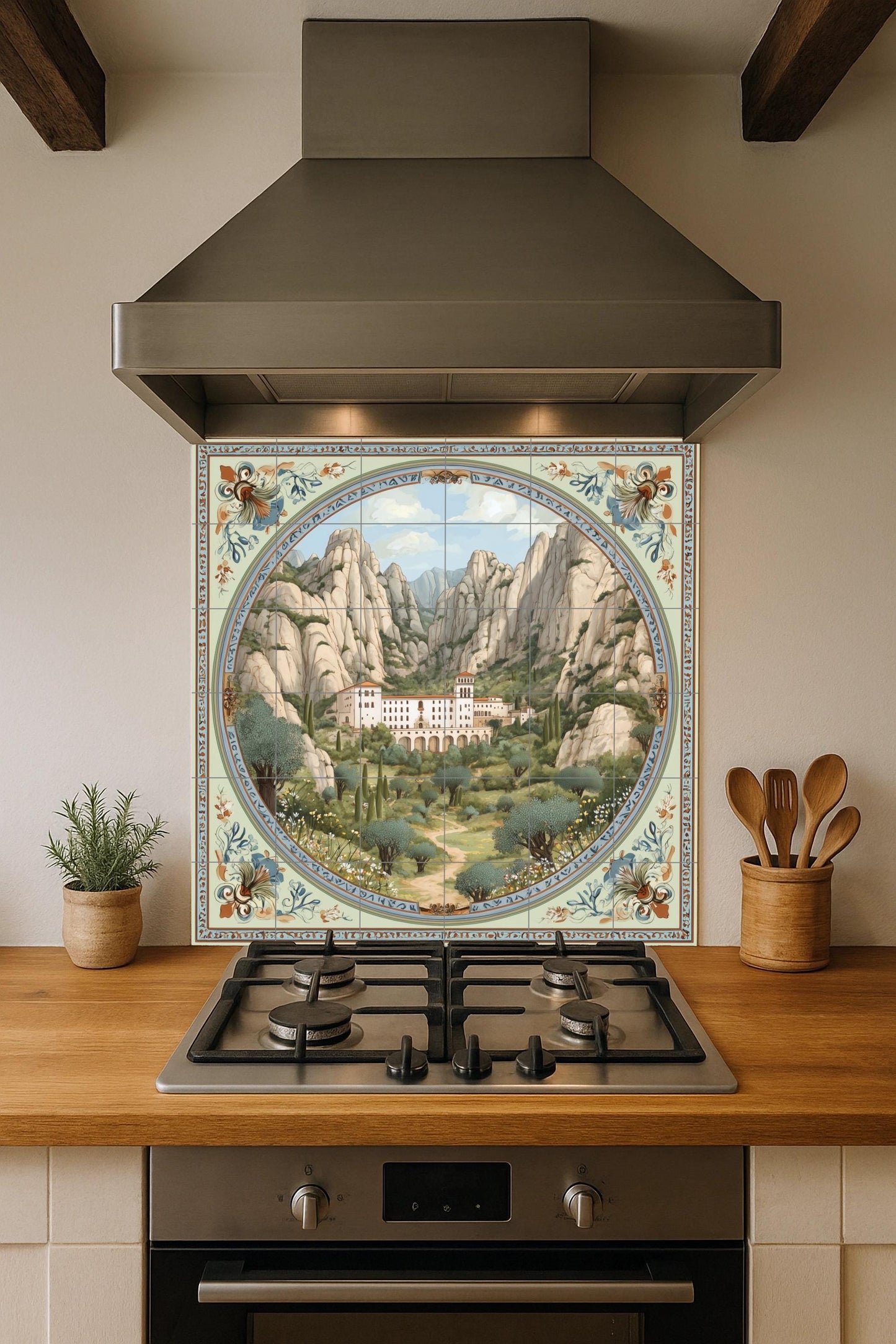 Montserrat — Fliesen-Wandbild aus Keramik · Christliche Wandkunst