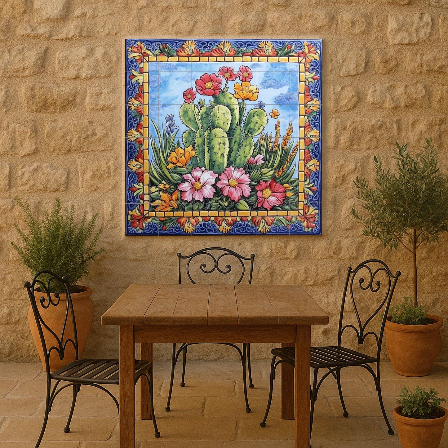 Ceramic Tile Mural: Cactus mexicanos — Nature Wall Art