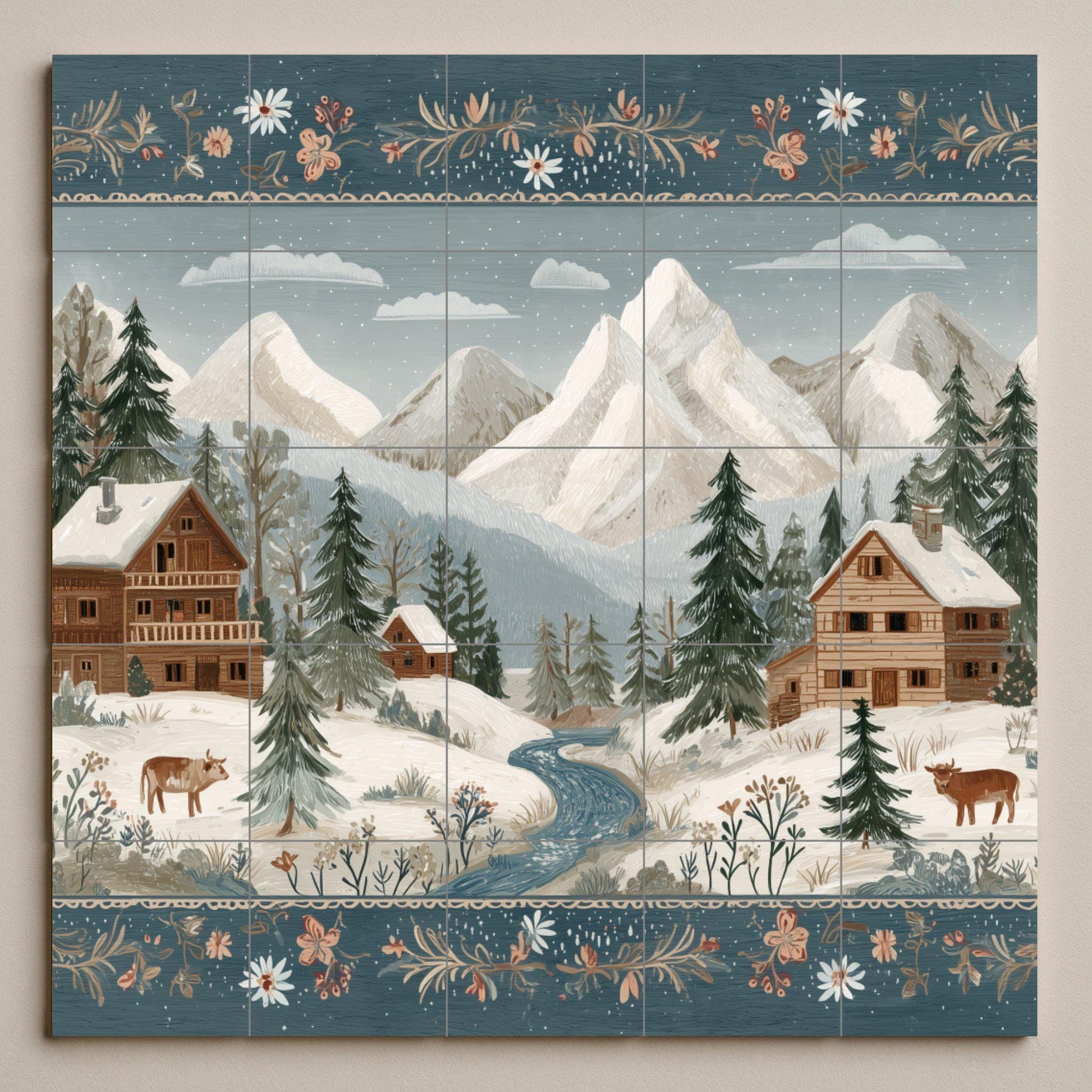 A Village Alpine nevado — Botanical Landscape · Ceramic Tile Mural