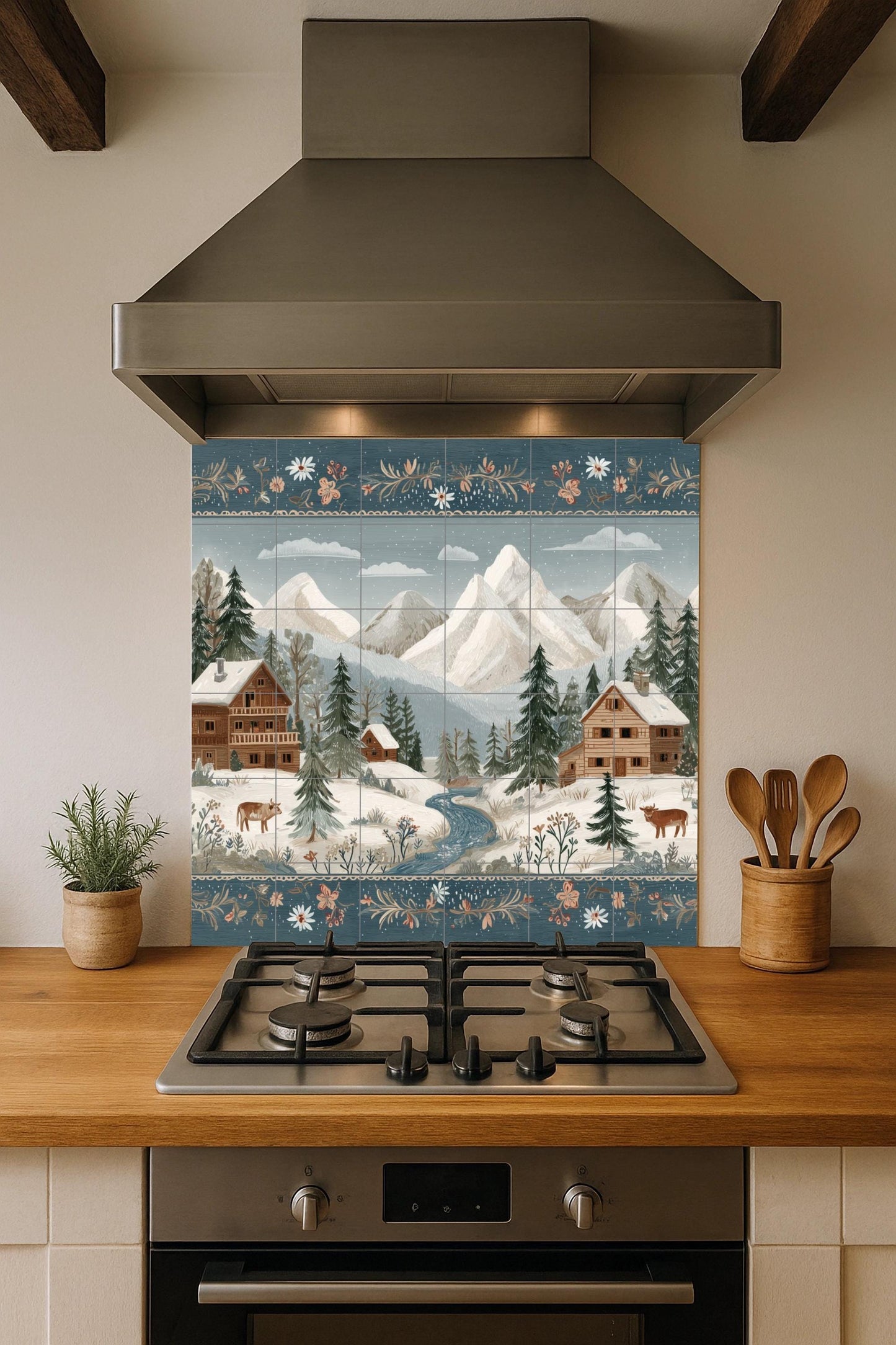A Village Alpine nevado — Botanical Landscape · Ceramic Tile Mural