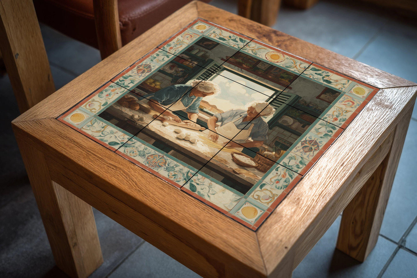 Nonnas italianas preparando pasta — Countryside Kitchen Art · Ceramic Tile Mural